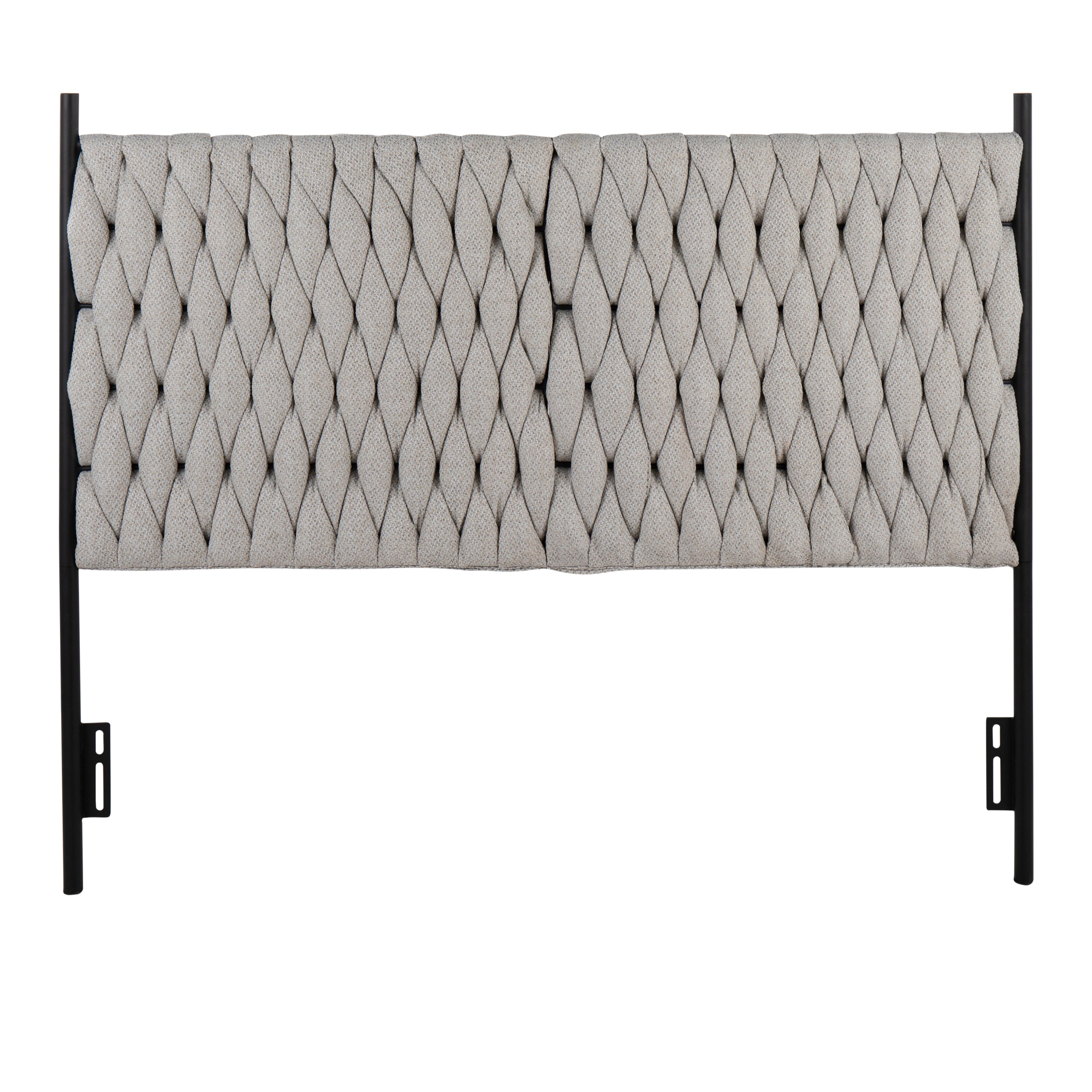 LumiSource Braided Matisse Queen Headboard Black Metal Cream Fabric