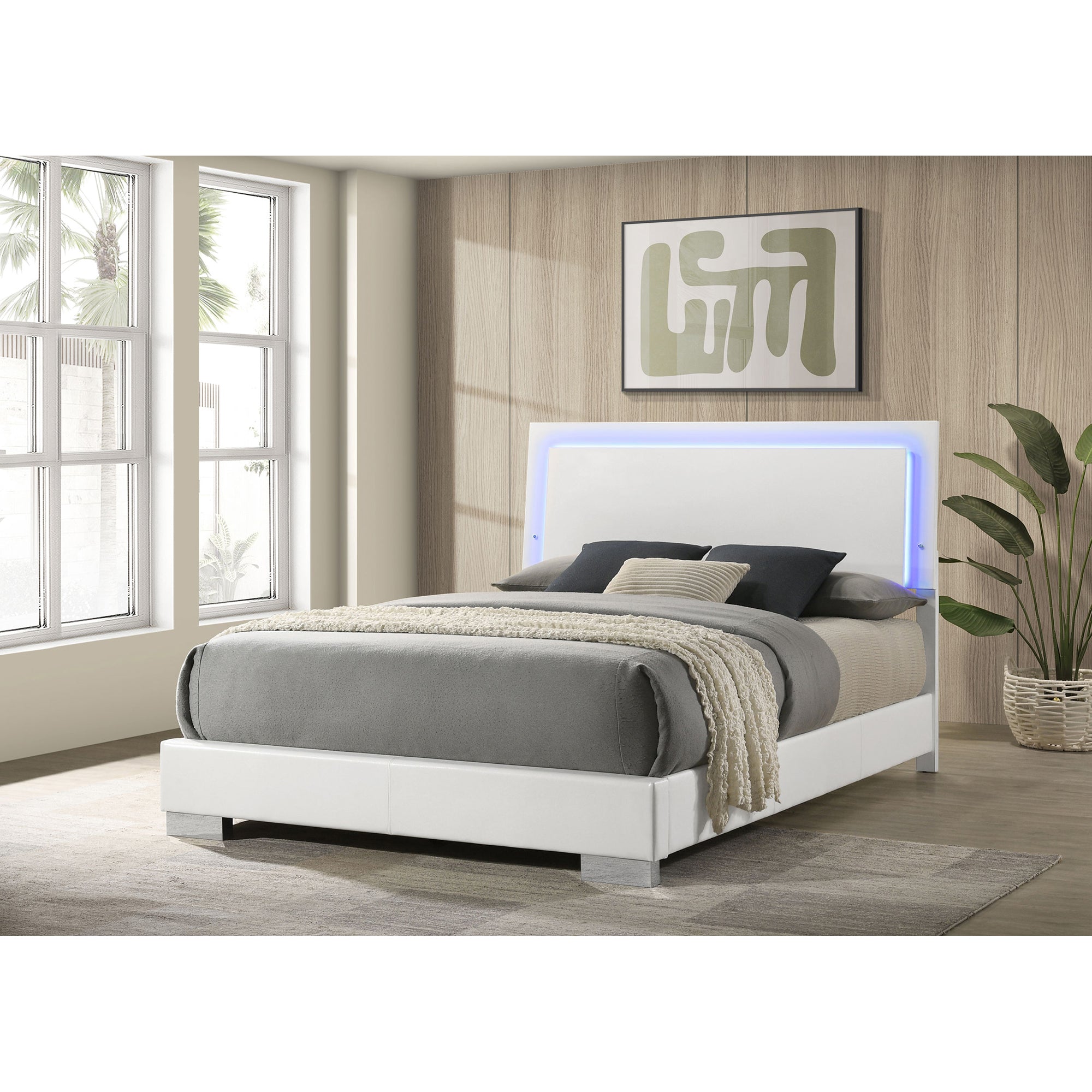 Strick & Bolton White High Gloss Wood Queen LED Panel Bed