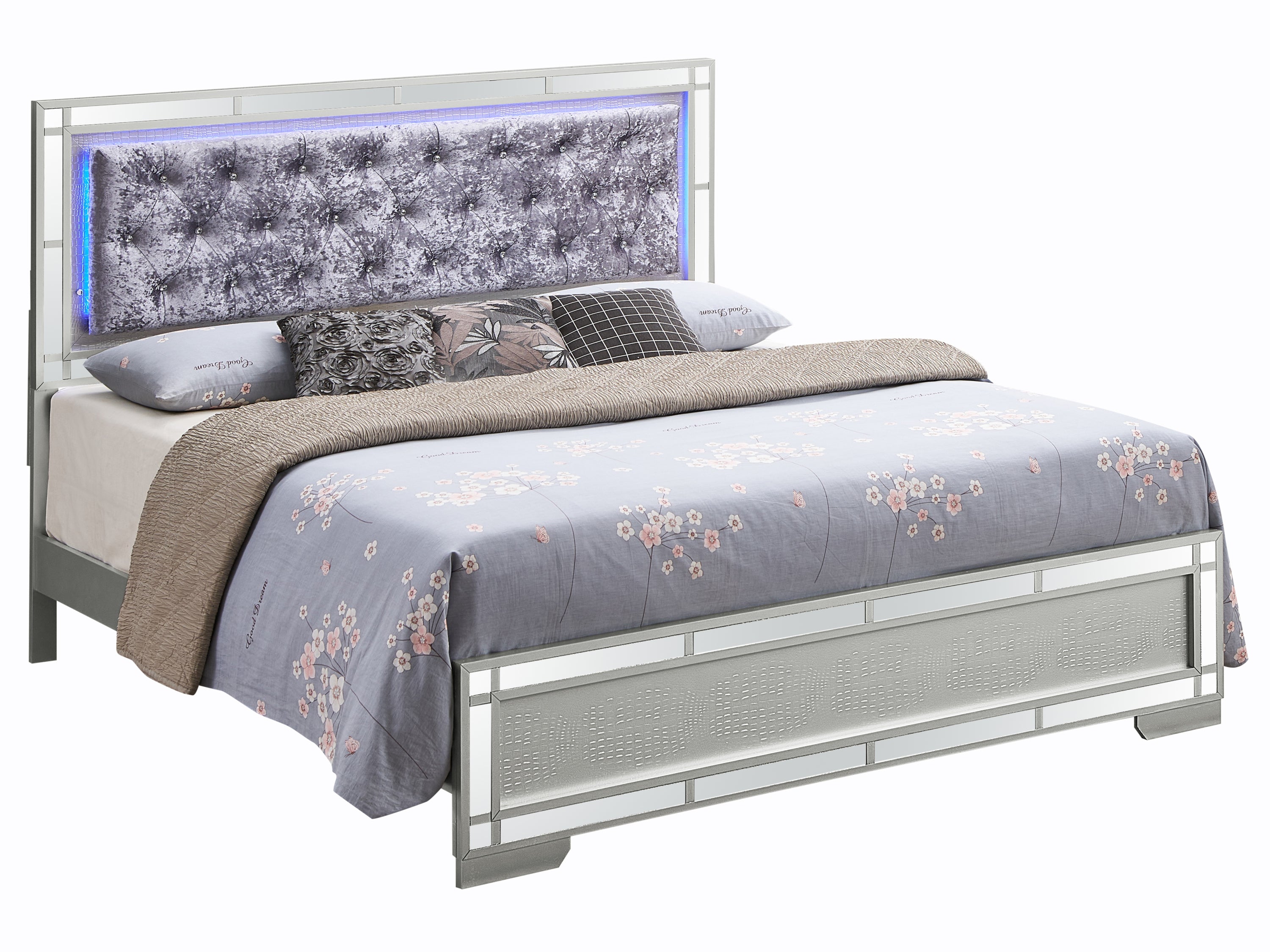 Elegant Silver Champagne Glam Full Bed