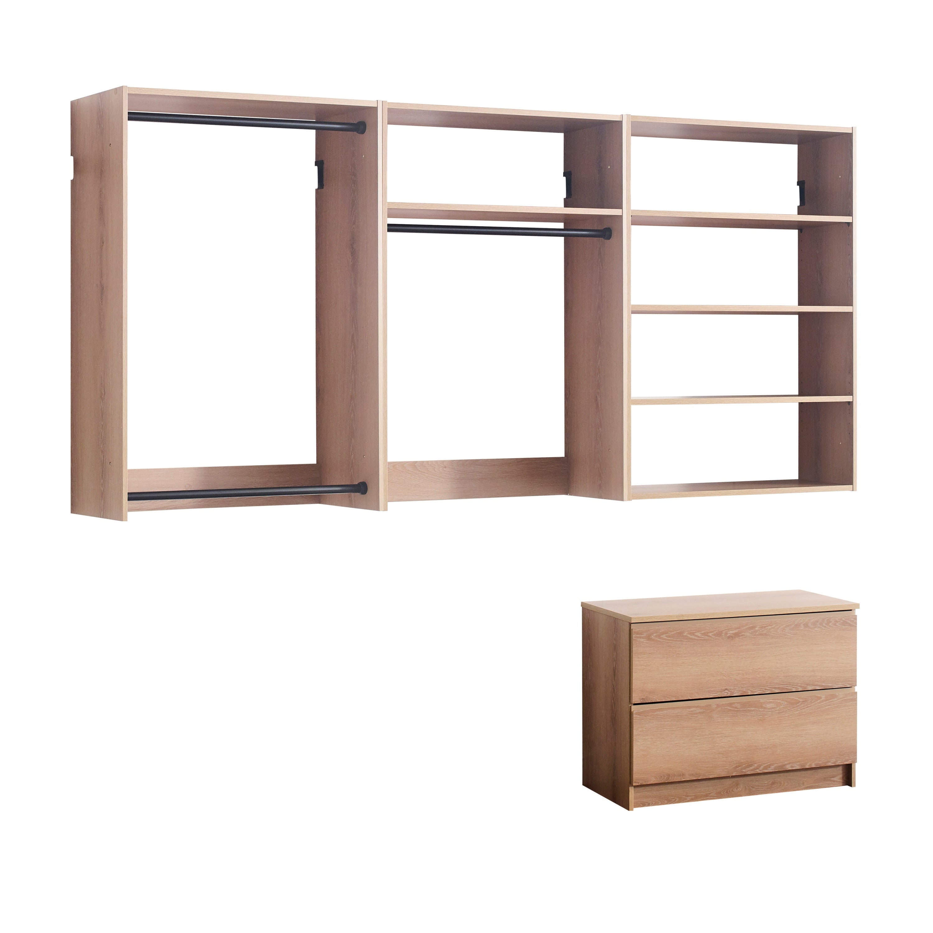 Devi Oak Wall Mounted Wood Closet System - Modular & Warm Finish