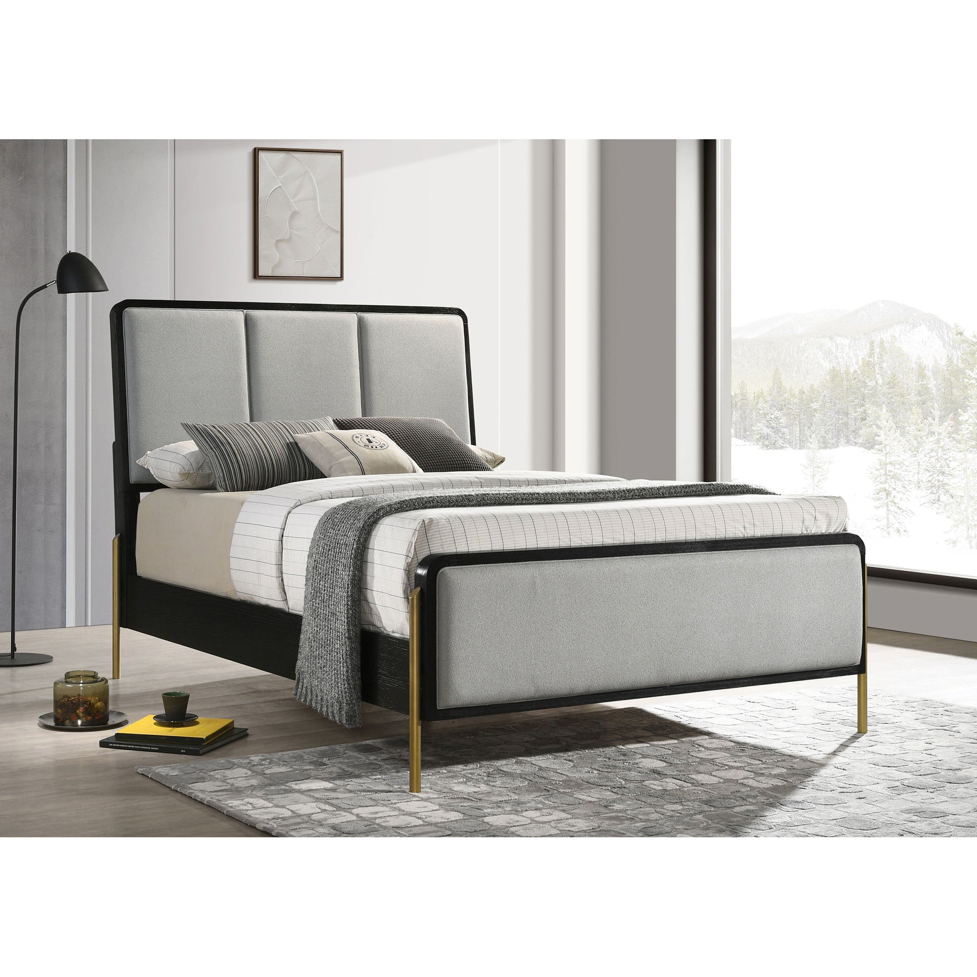 Anser Black & Grey Queen Panel Bed with Metal Legs