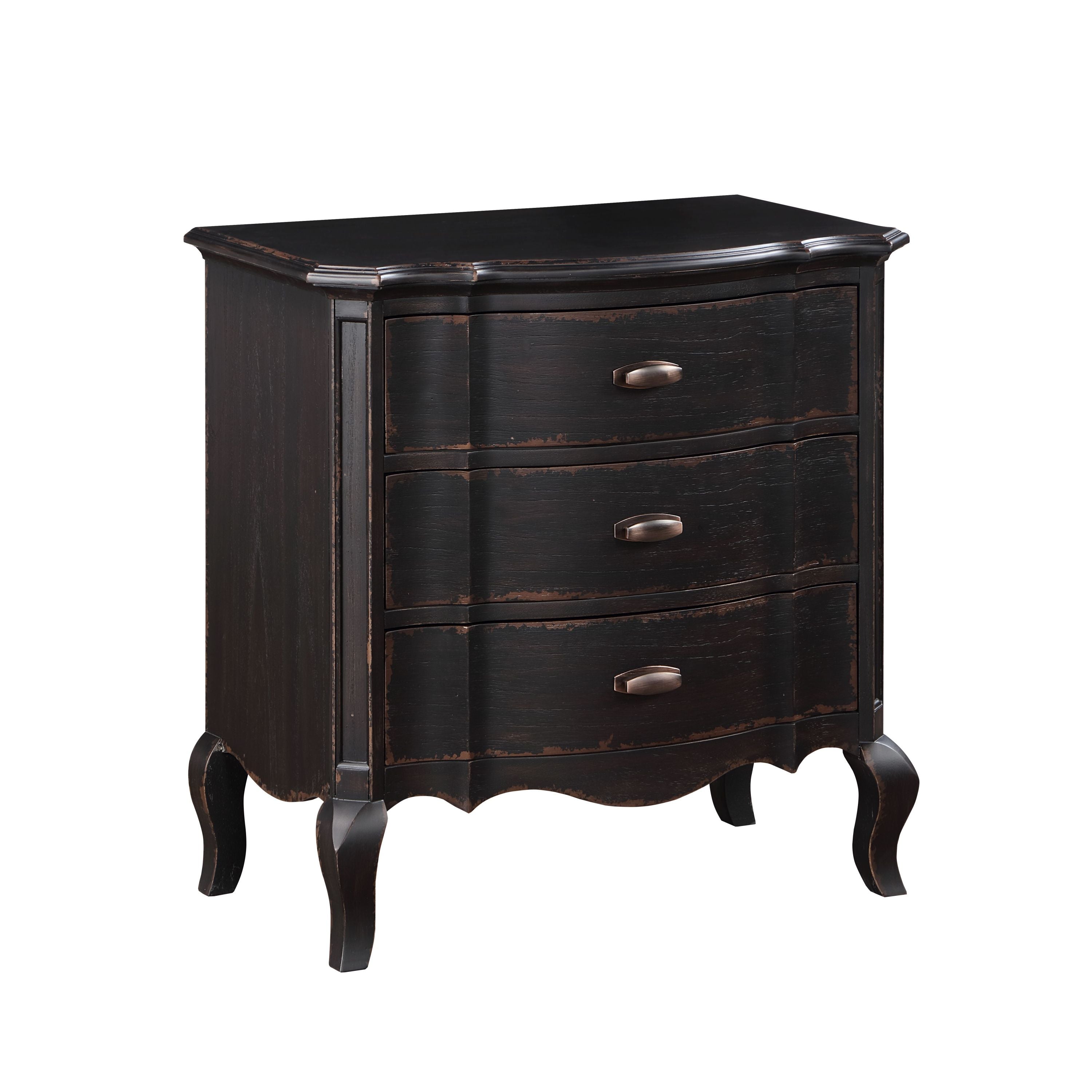 Antique Black 3-Drawer Nightstand - Bedside Table