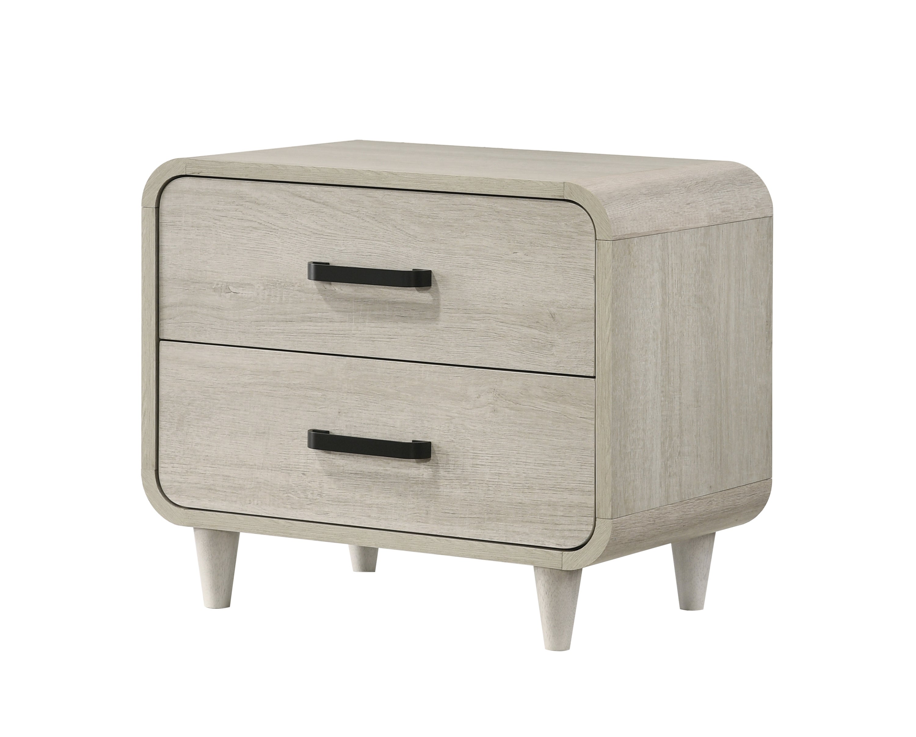 Contemporary White Solid Wood Nightstand - 2 Drawers Furniture