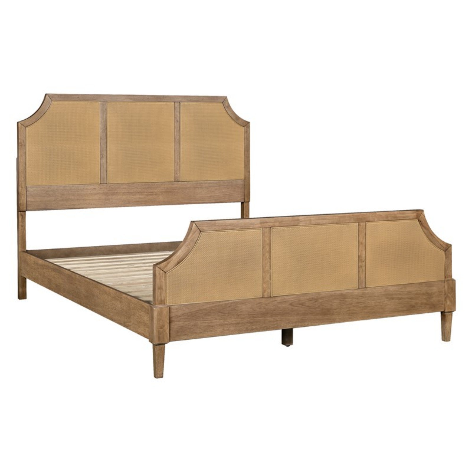 Lily Pond Woven Cane Queen Platform Bed | Natural Wood, Toasted Almond