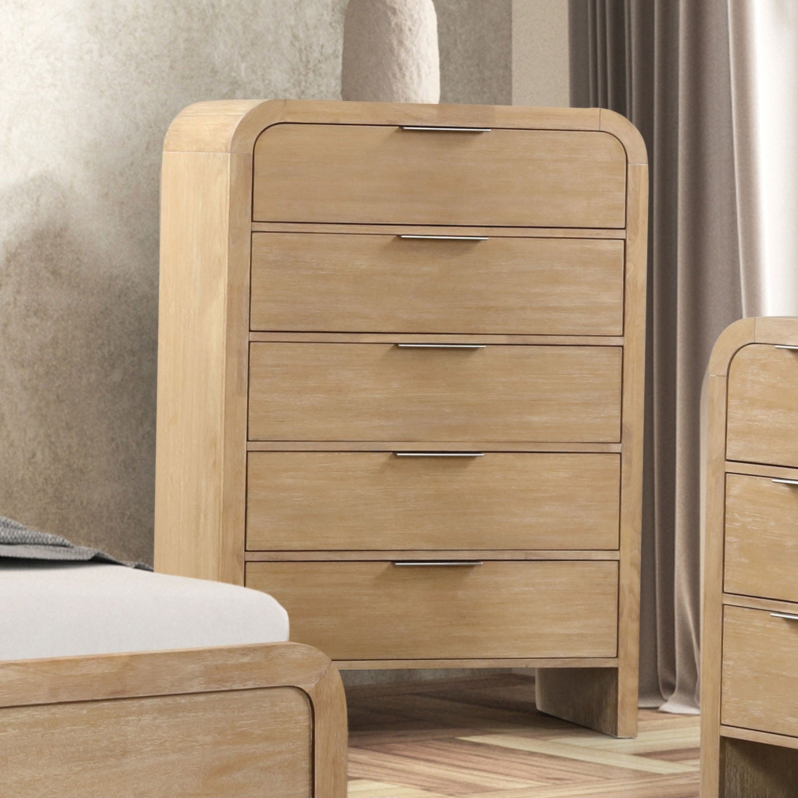 Transitional Chest, Natural Finish, Metal Handles, Dovetail