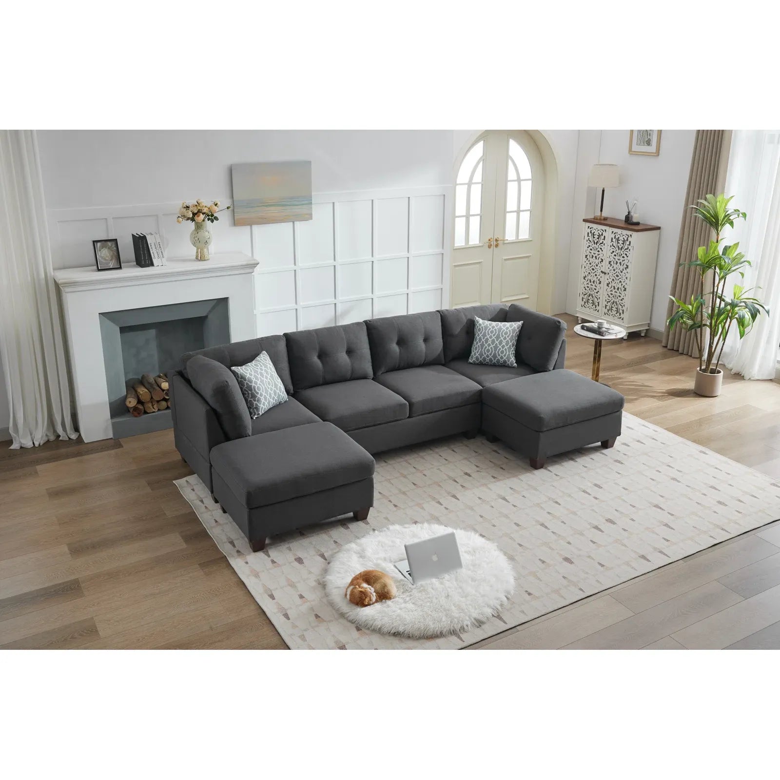 Upholstered Modular Sectional Sofa Dual Chaise Lounges