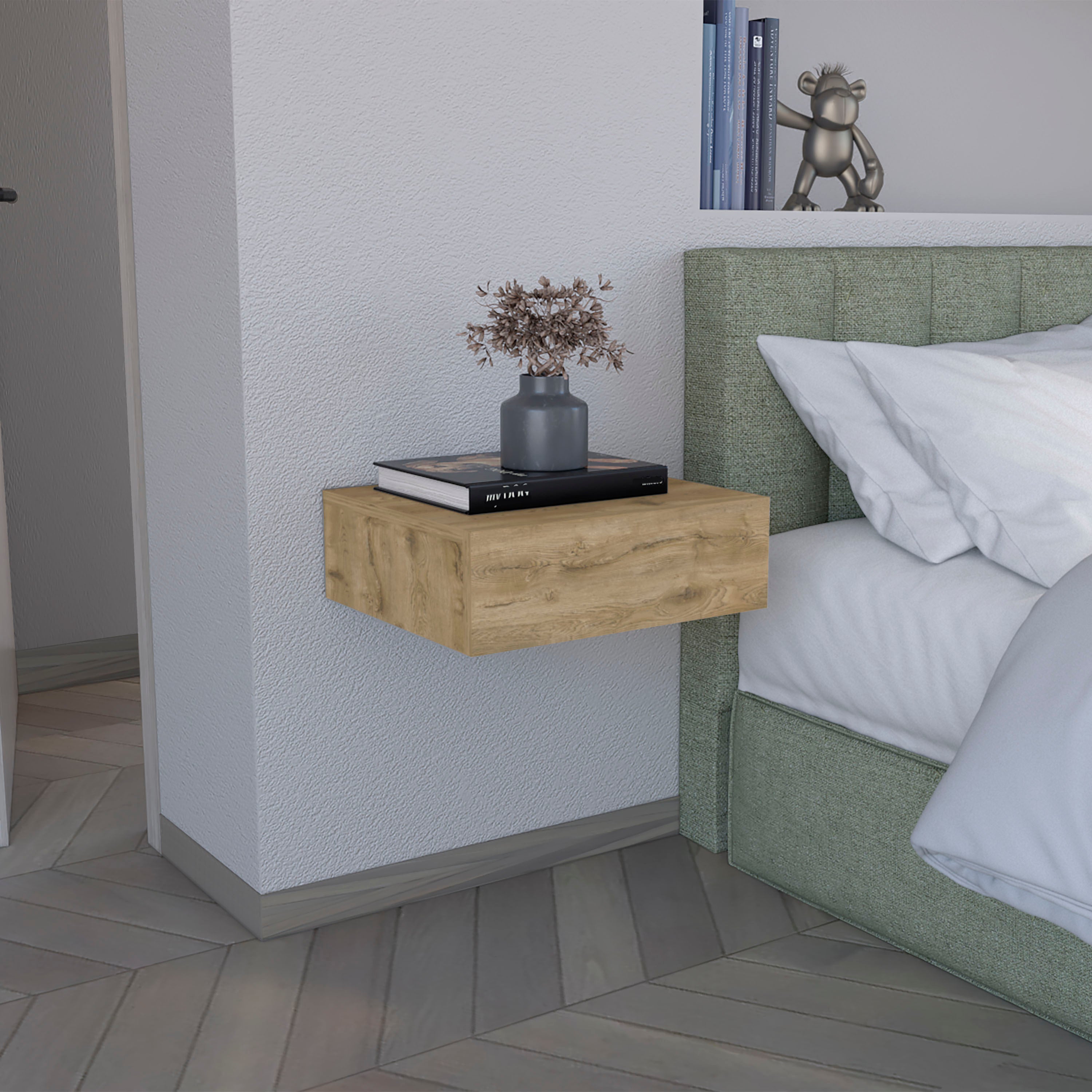 Modern Floating Nightstand Wall-Mounted w/ Drawer Macadamia