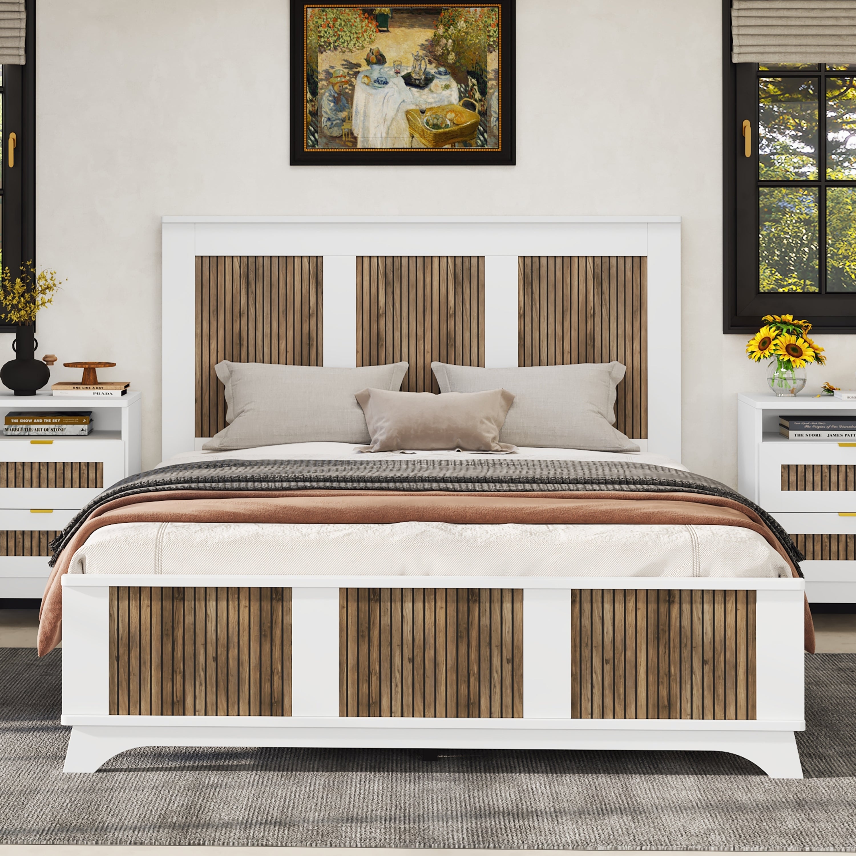 Modern Farmhouse White Queen Wood Platform Bed Frame