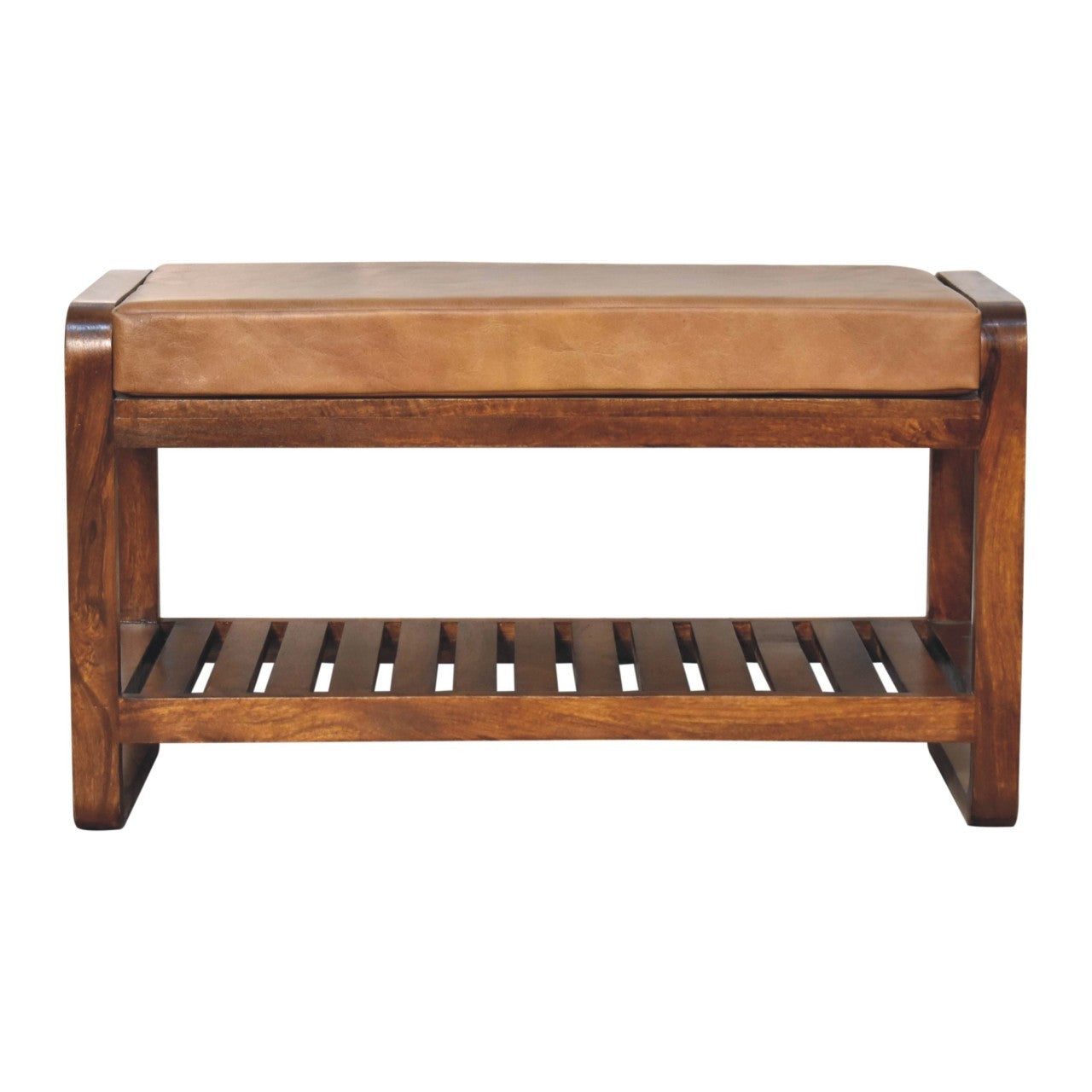 Solid Wood Small Buffalo Slatted Hallway Bench for Entryway