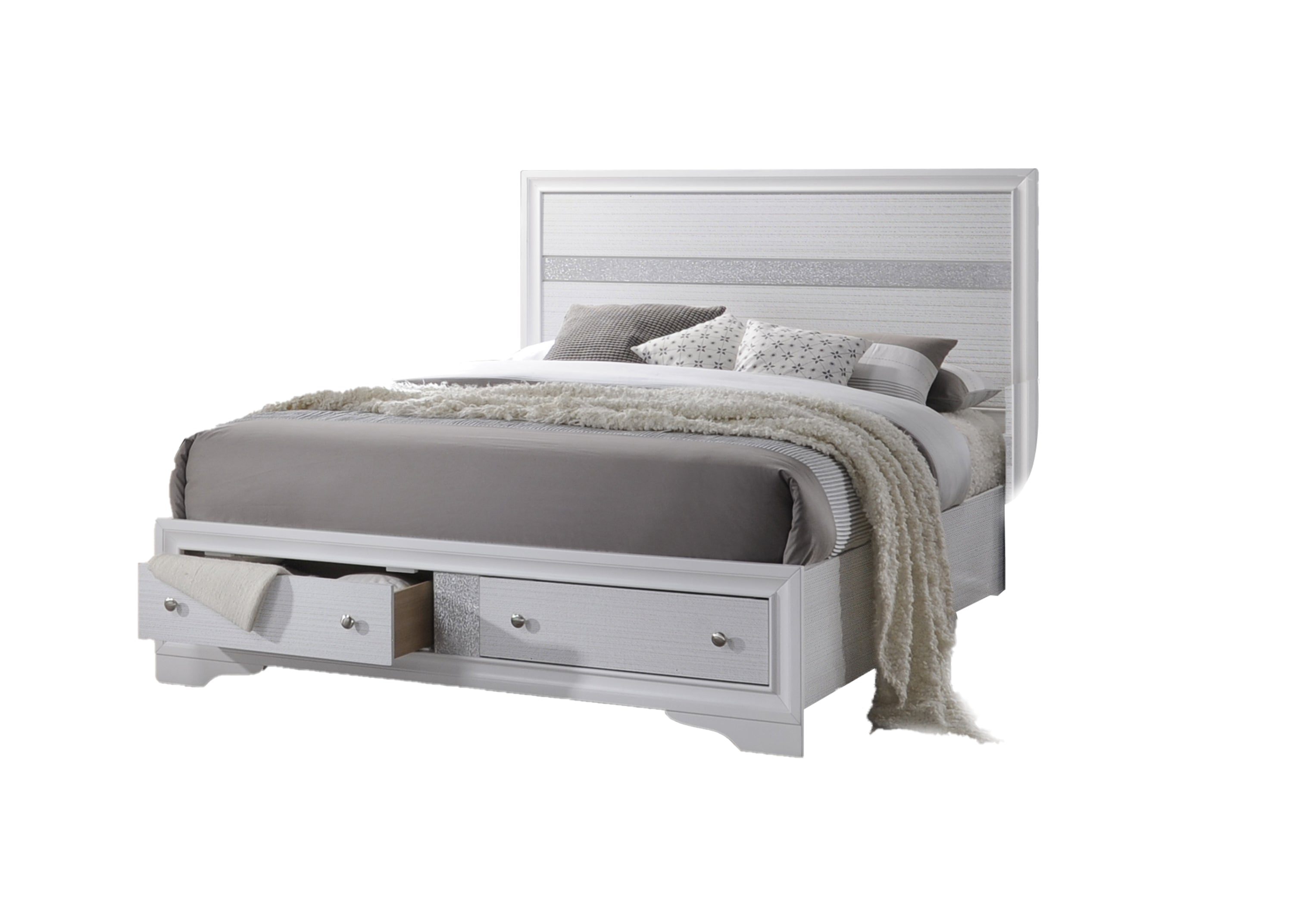 White Wood Traditional Queen Storage Bed