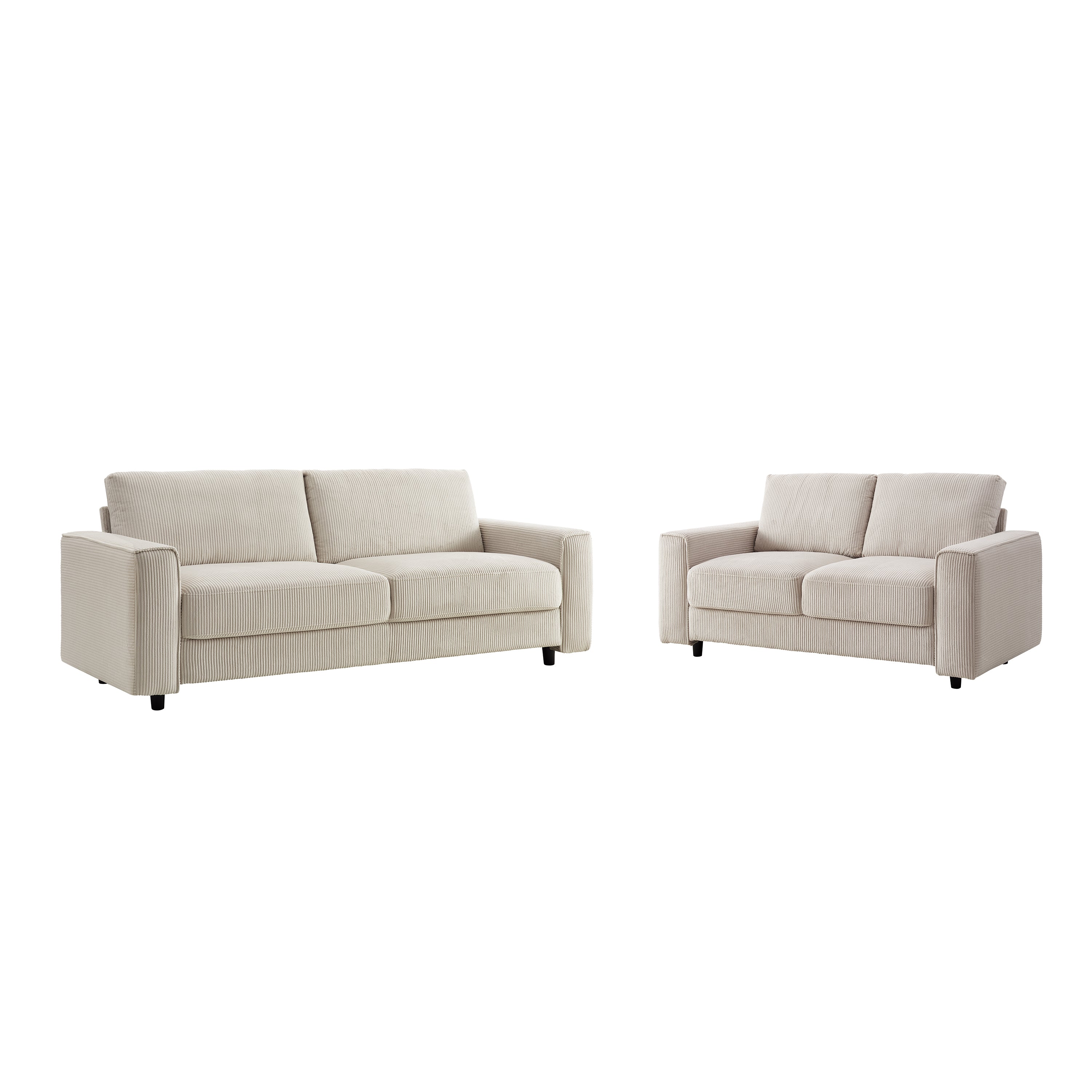 Modern Minimalist Beige Corduroy Sectional Sofa 2-PC Set