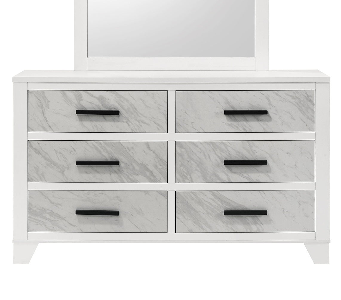 White Bedroom Dresser Faux Marble Top Black Pulls Engineered Wood