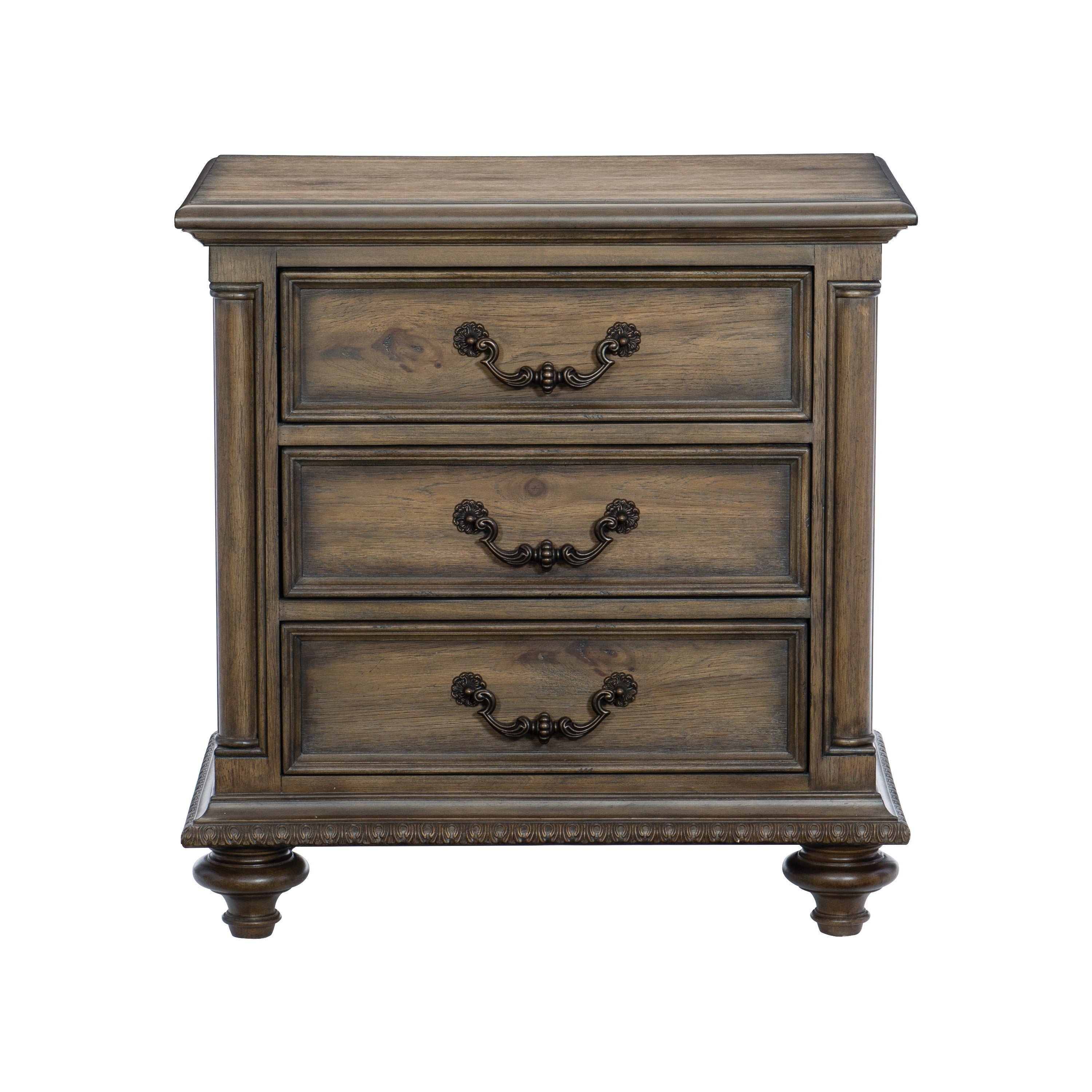 Weathered Pecan 3-Drawer Nightstand | Vintage Style