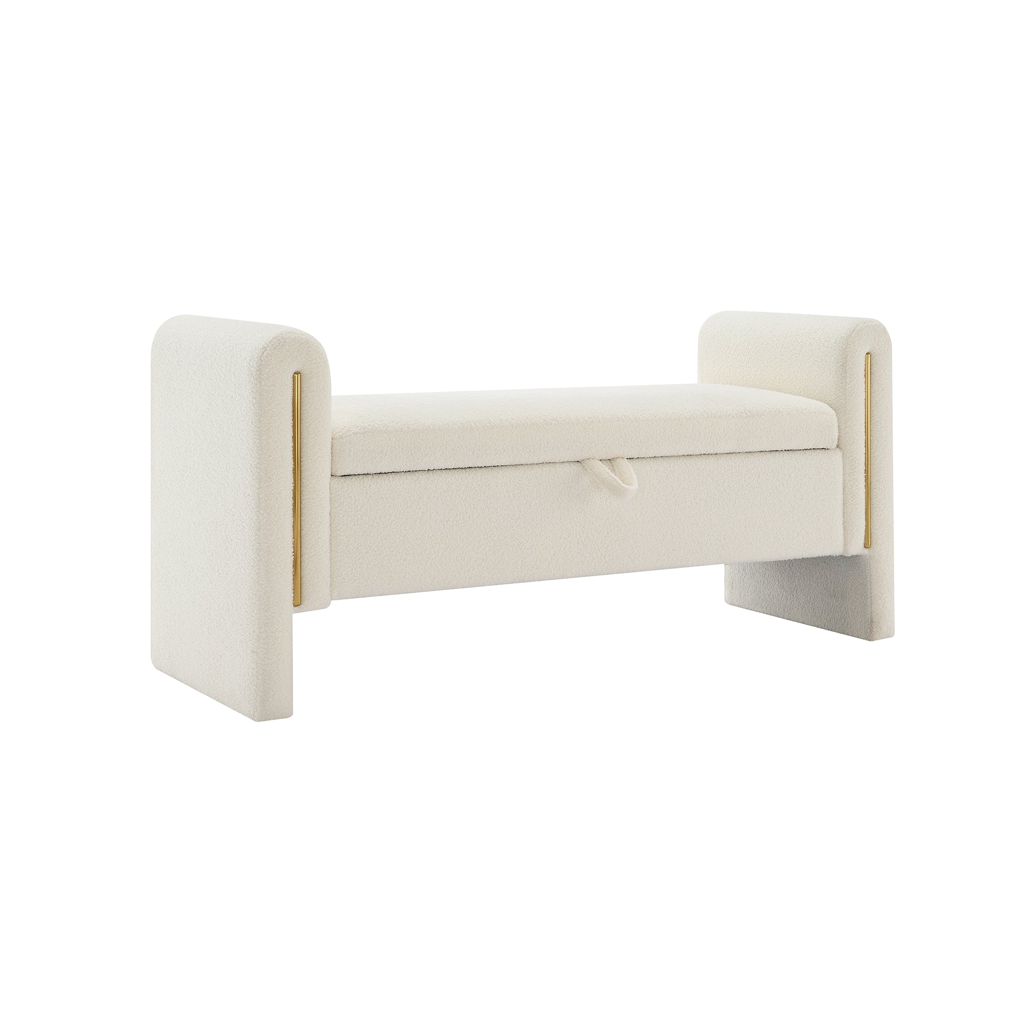 Modern Teddy Bed End Bench with Arms & Storage, Cream