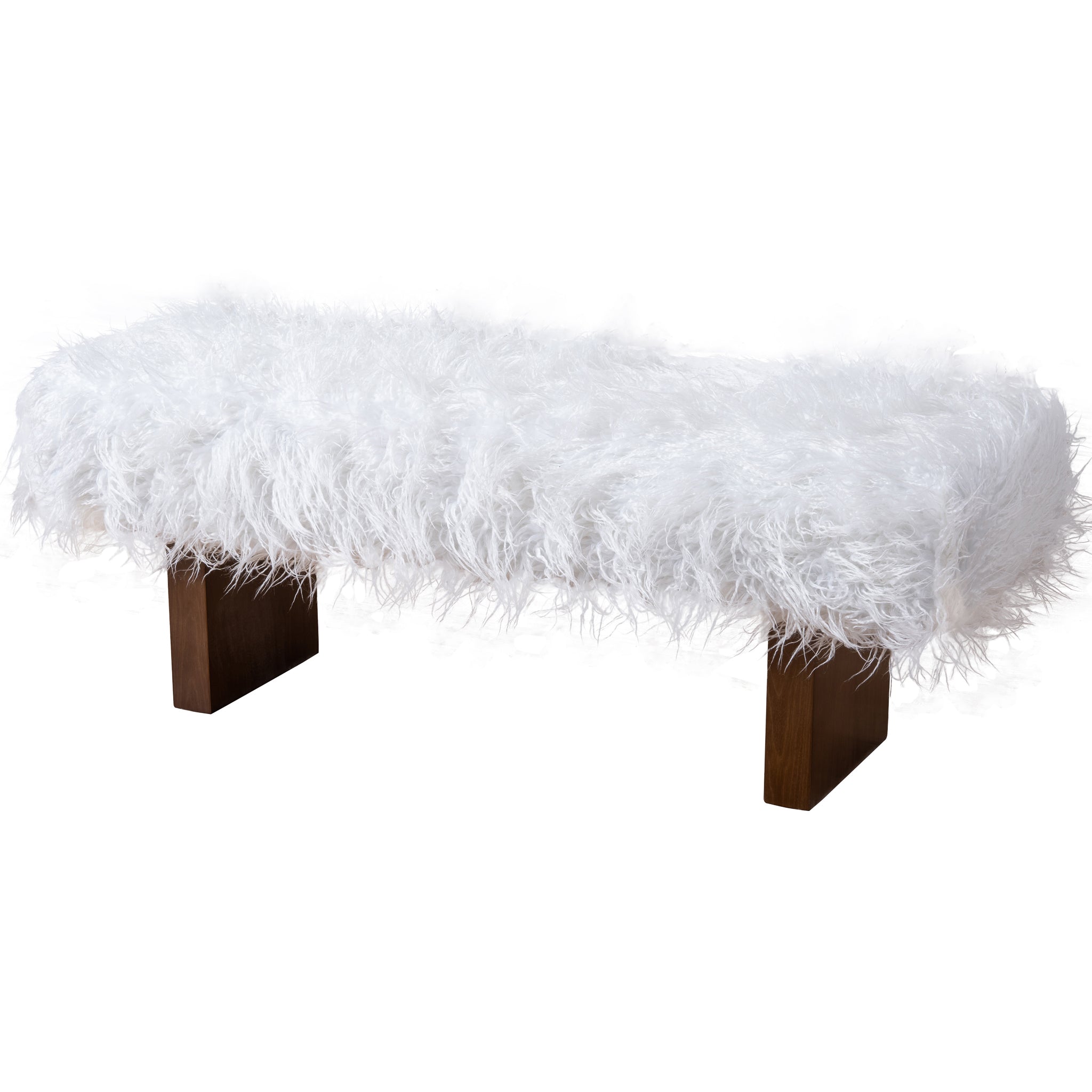 Henley Bench: Luxurious White Khaki Faux Fur Seating Style