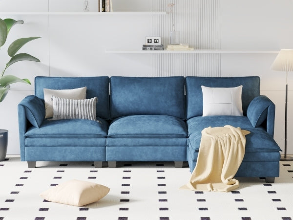 Large L-Shaped Fabric Sofa Couch with Ottoman - 107.8''