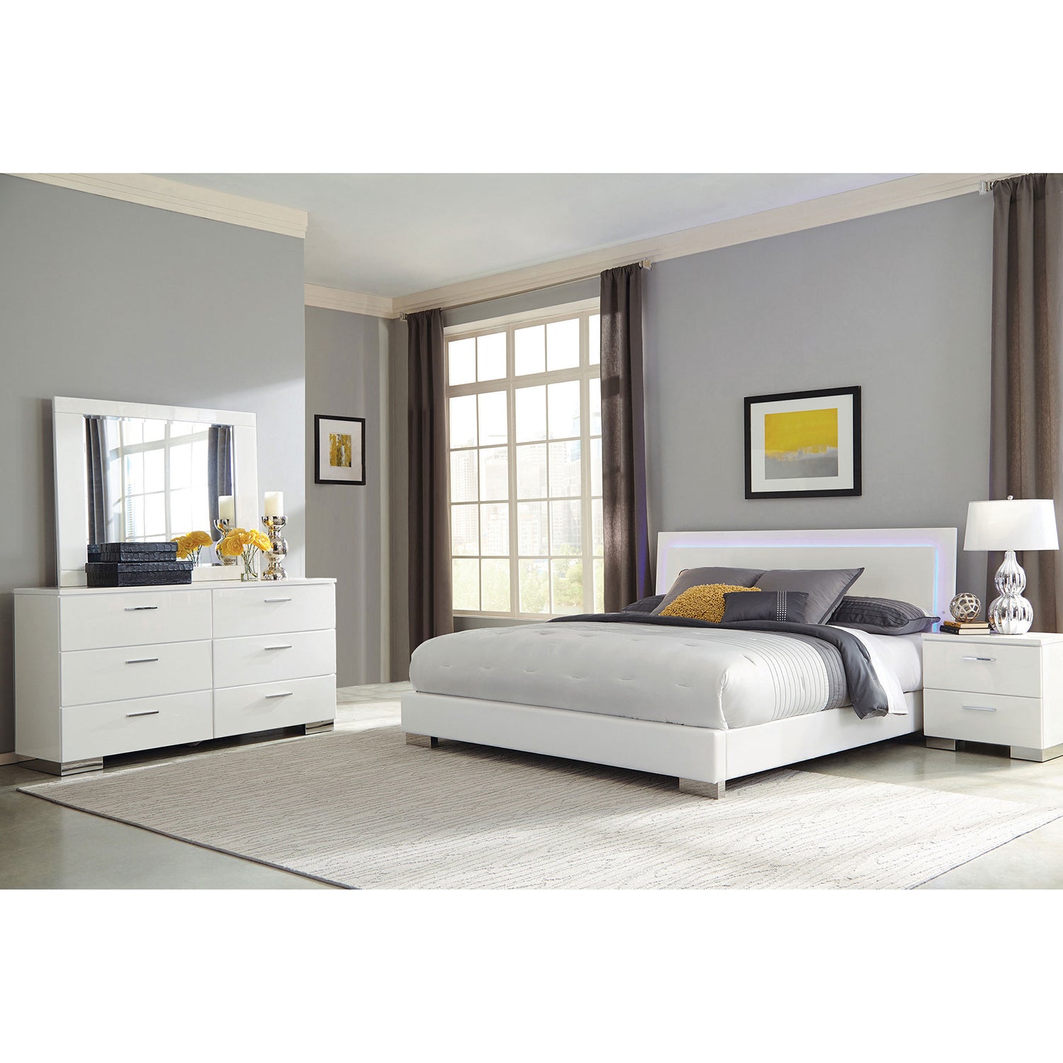Dulcey White High Gloss Queen 4-Piece Bedroom Set
