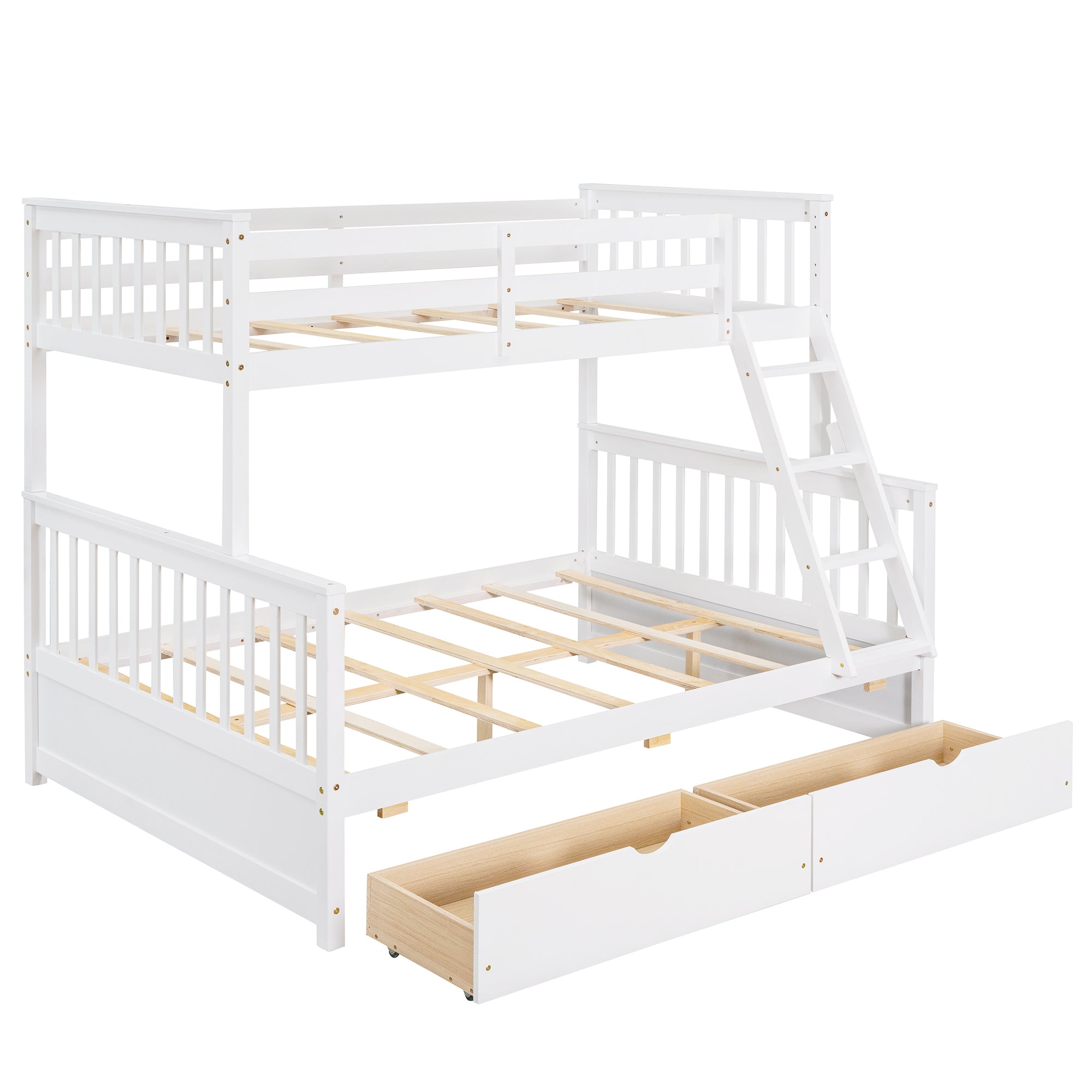 Stefan White Twin over Full Bunk Bed with Ladder & Storage Drawers