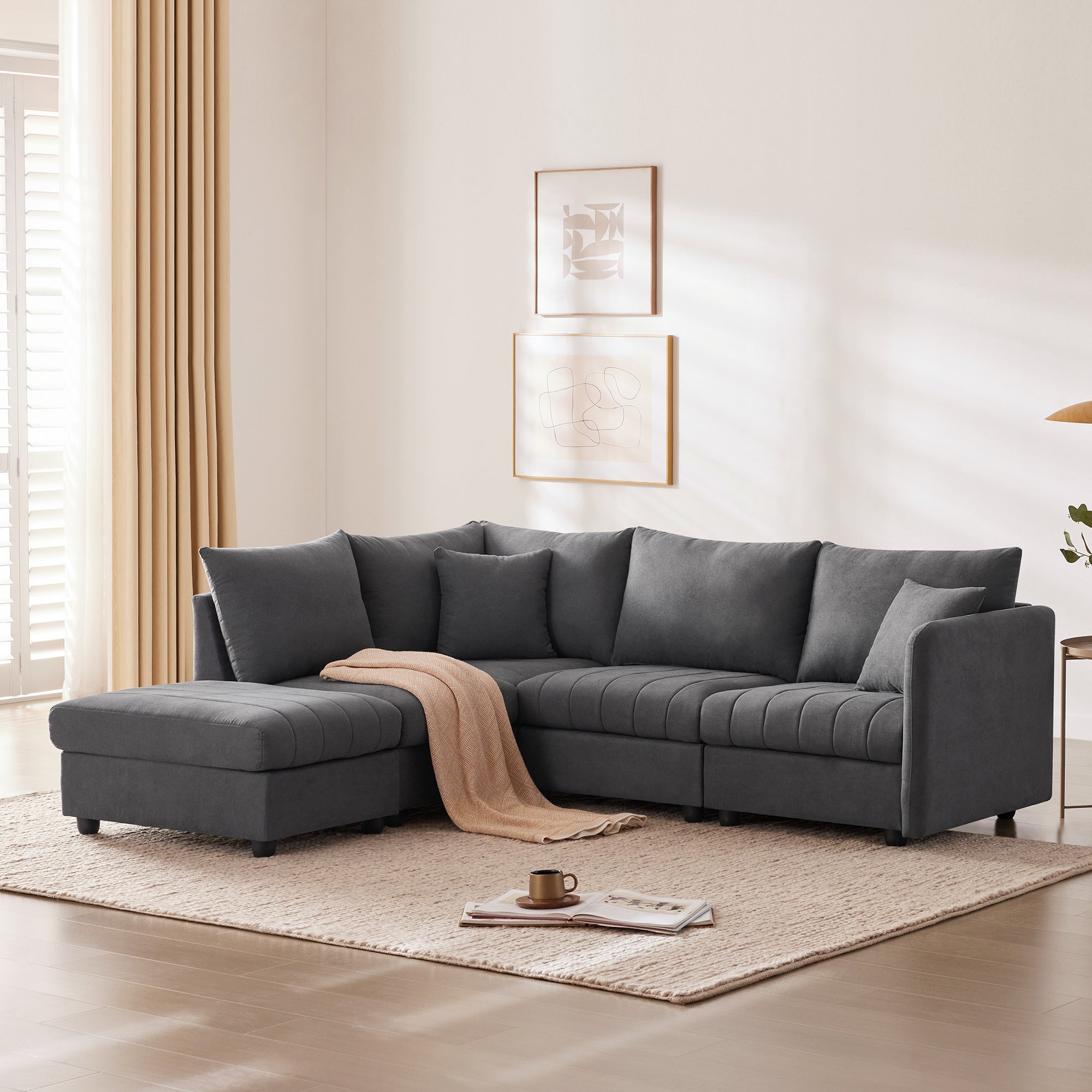 Modern Comfy Cloud Deep Seat L-Shaped Sectional Sofa