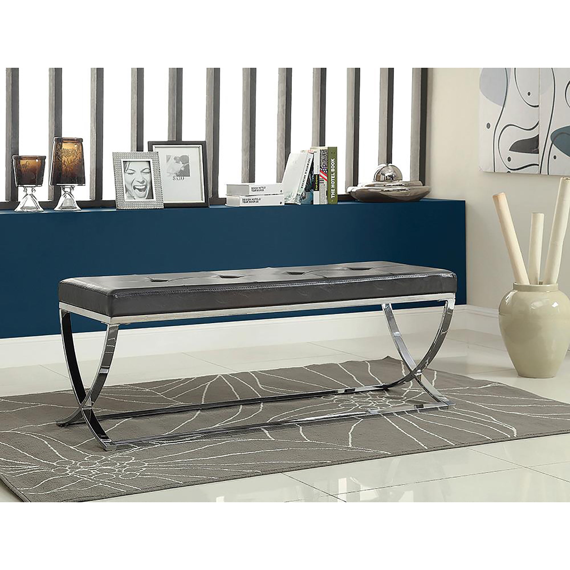 Black Curve-Leg Bench - Modern Entryway & Living Room Seating