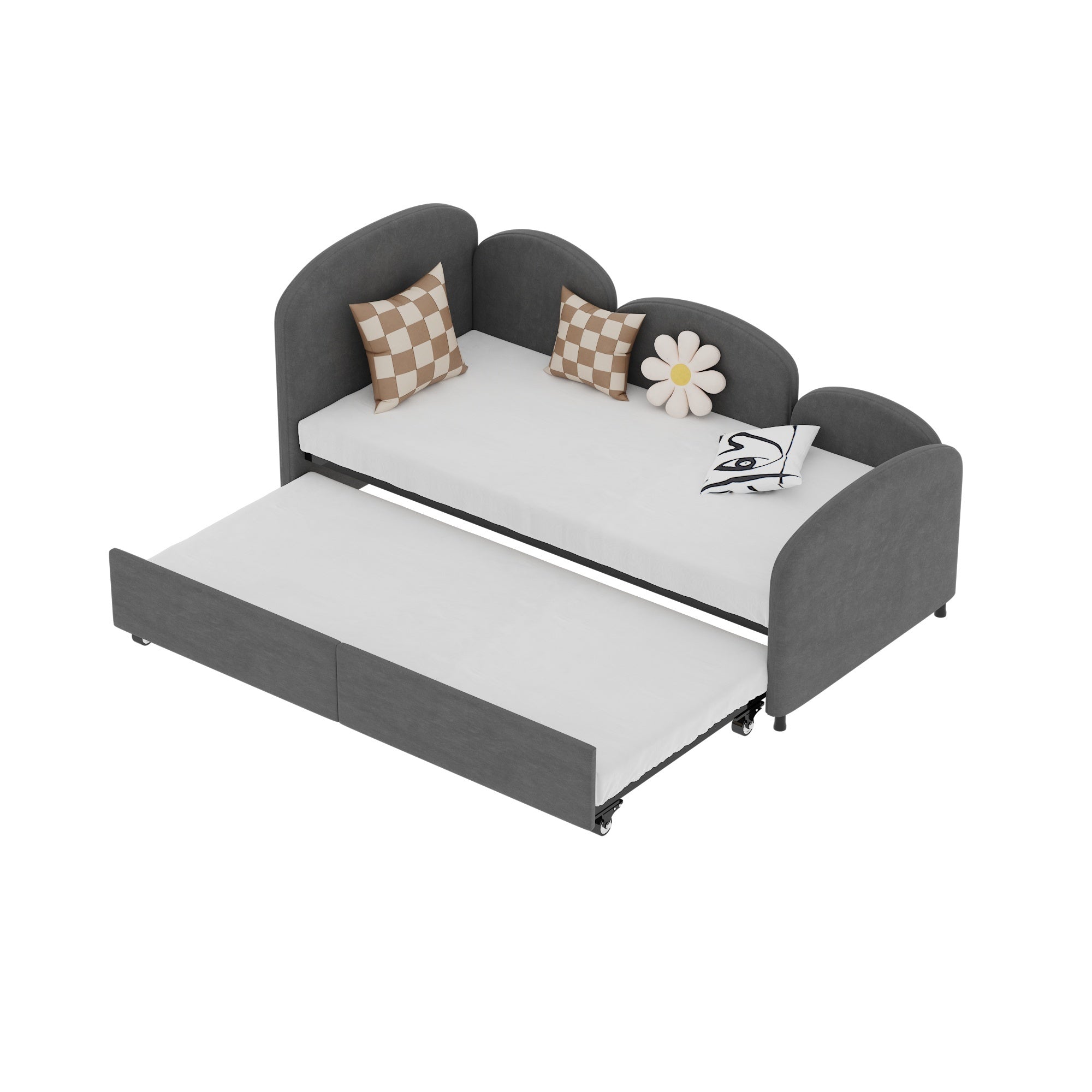 Modern Velvet Twin Daybed w/ Extra Bed Frame