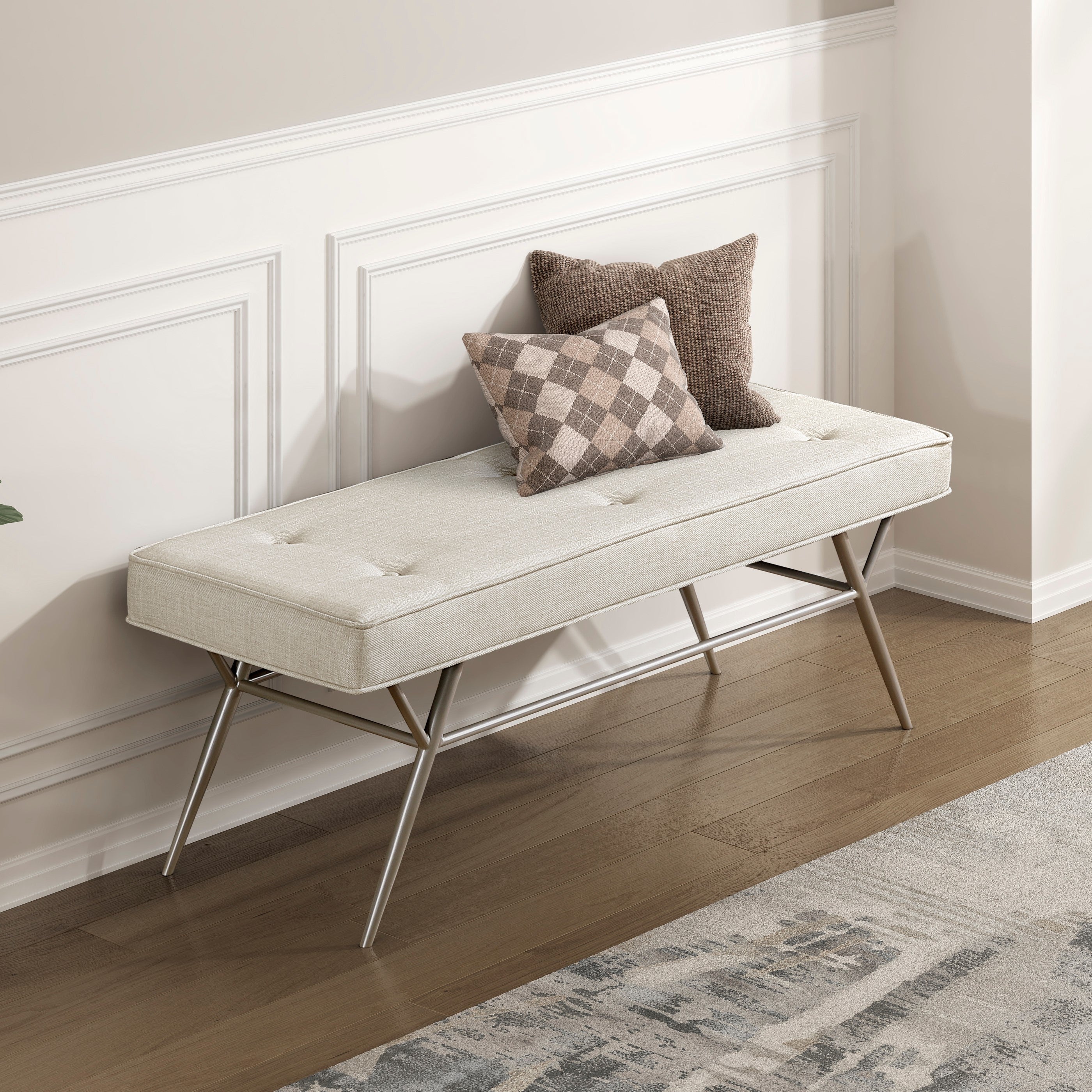 Contemporary Beige Tufted Entryway Bench - Plush Comfort