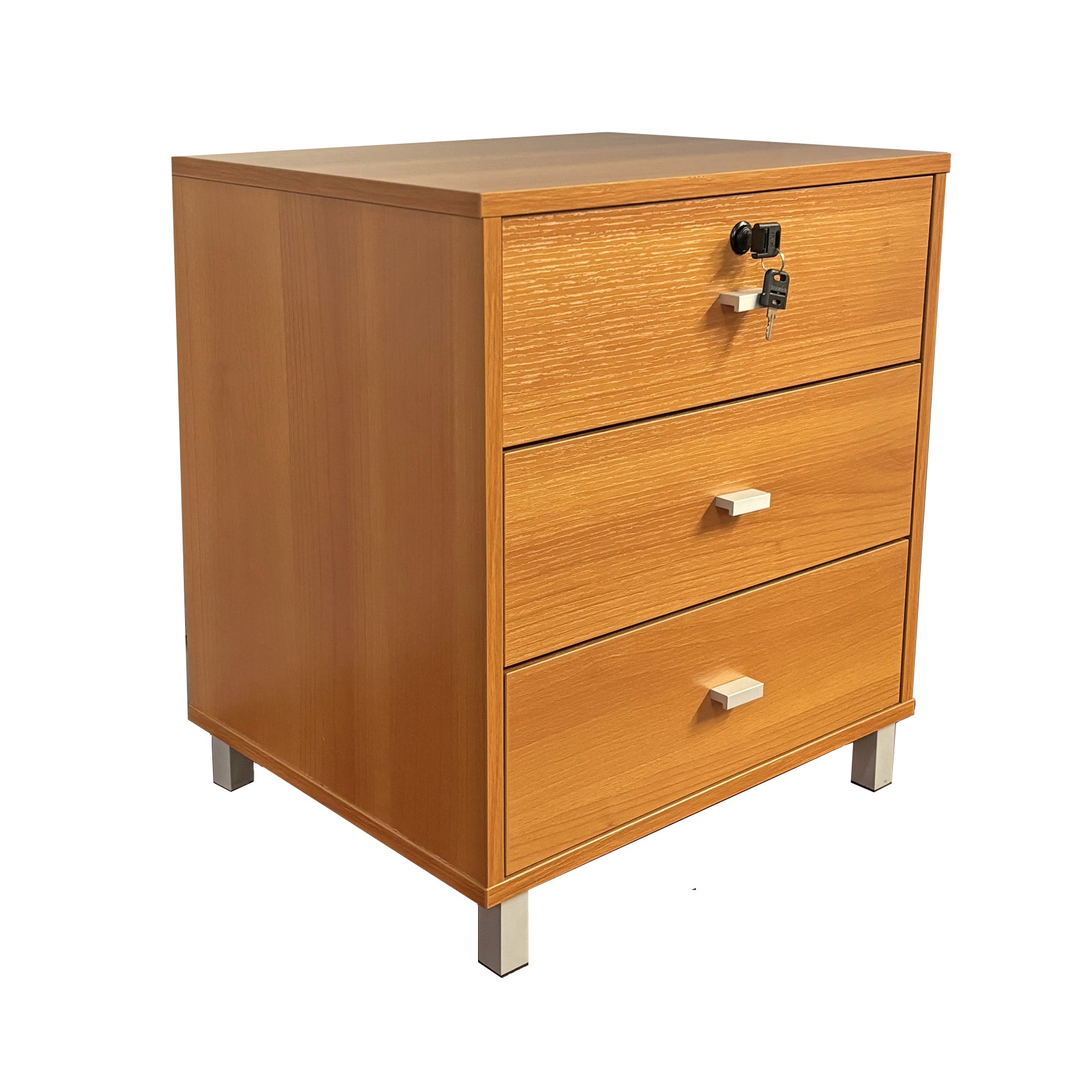 Light Cherry 3-Drawer Nightstand with Locking Top & Metal Glides