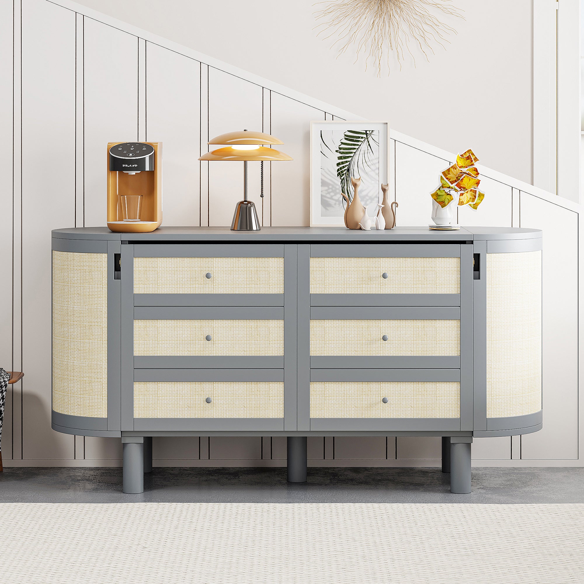 Full Gray Murphy Bed: Modern Woven Design & Hidden Storage