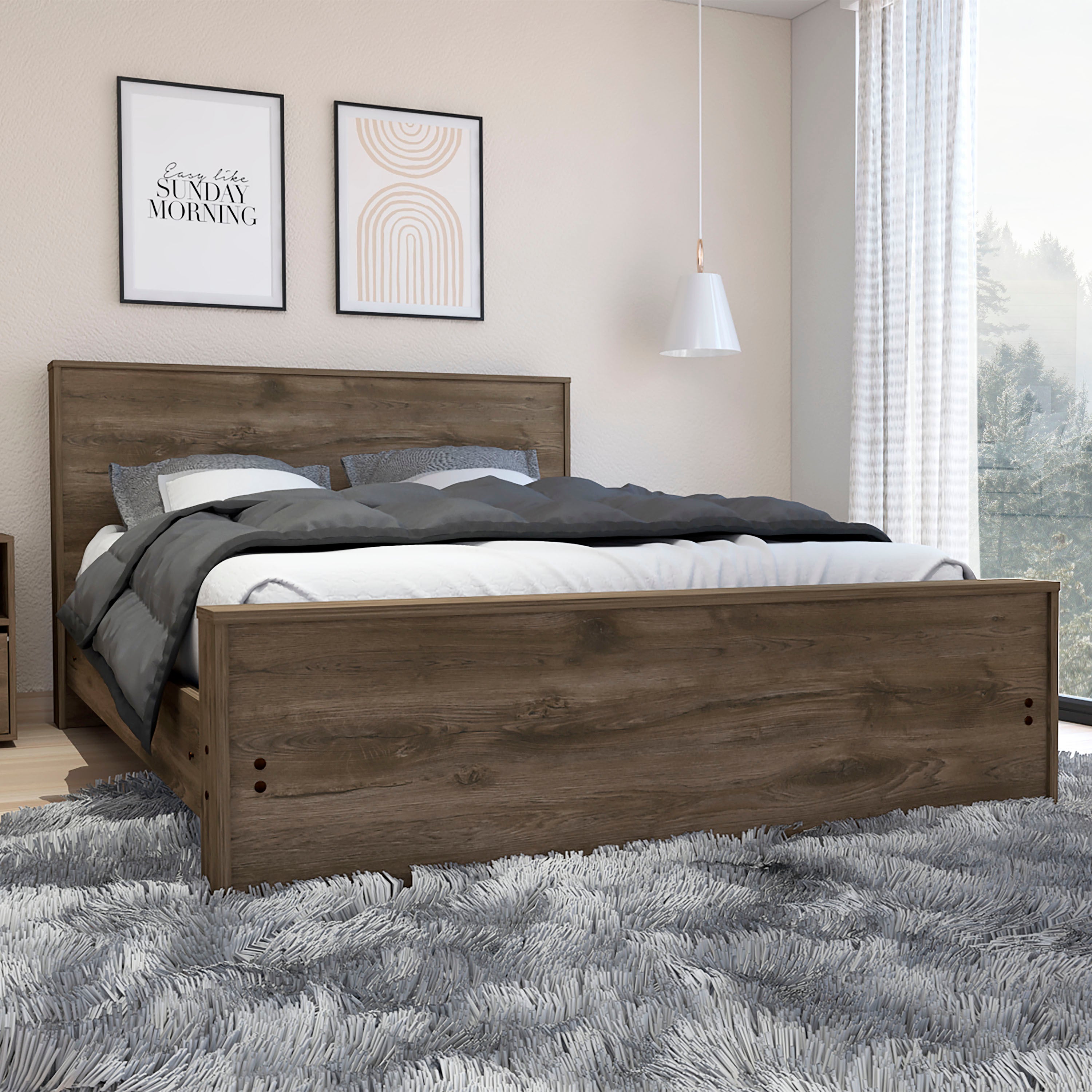 Galanto Full Size Platform Bed with Headboard - Dark Brown