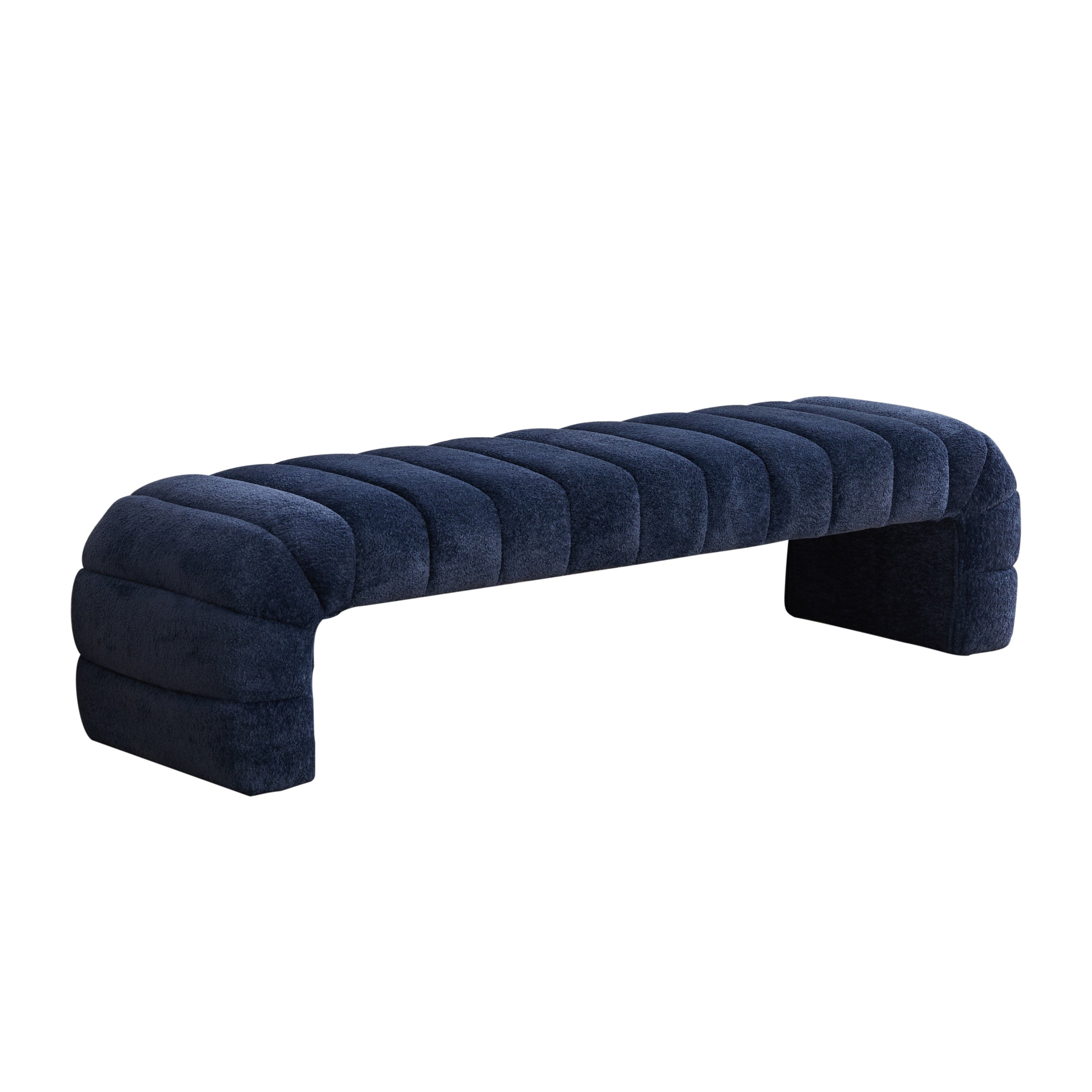 Modern Navy Chenille Tufted 69.7" Armless Bed Bench