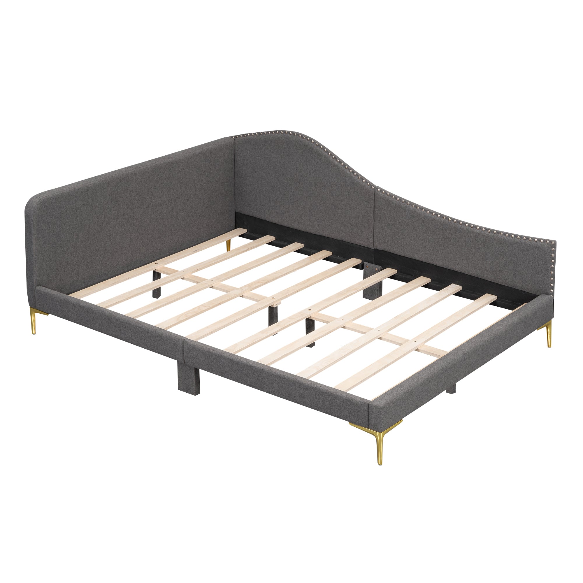 Full Size Grey Upholstered Daybed | Headboard, Armrest & Support Legs