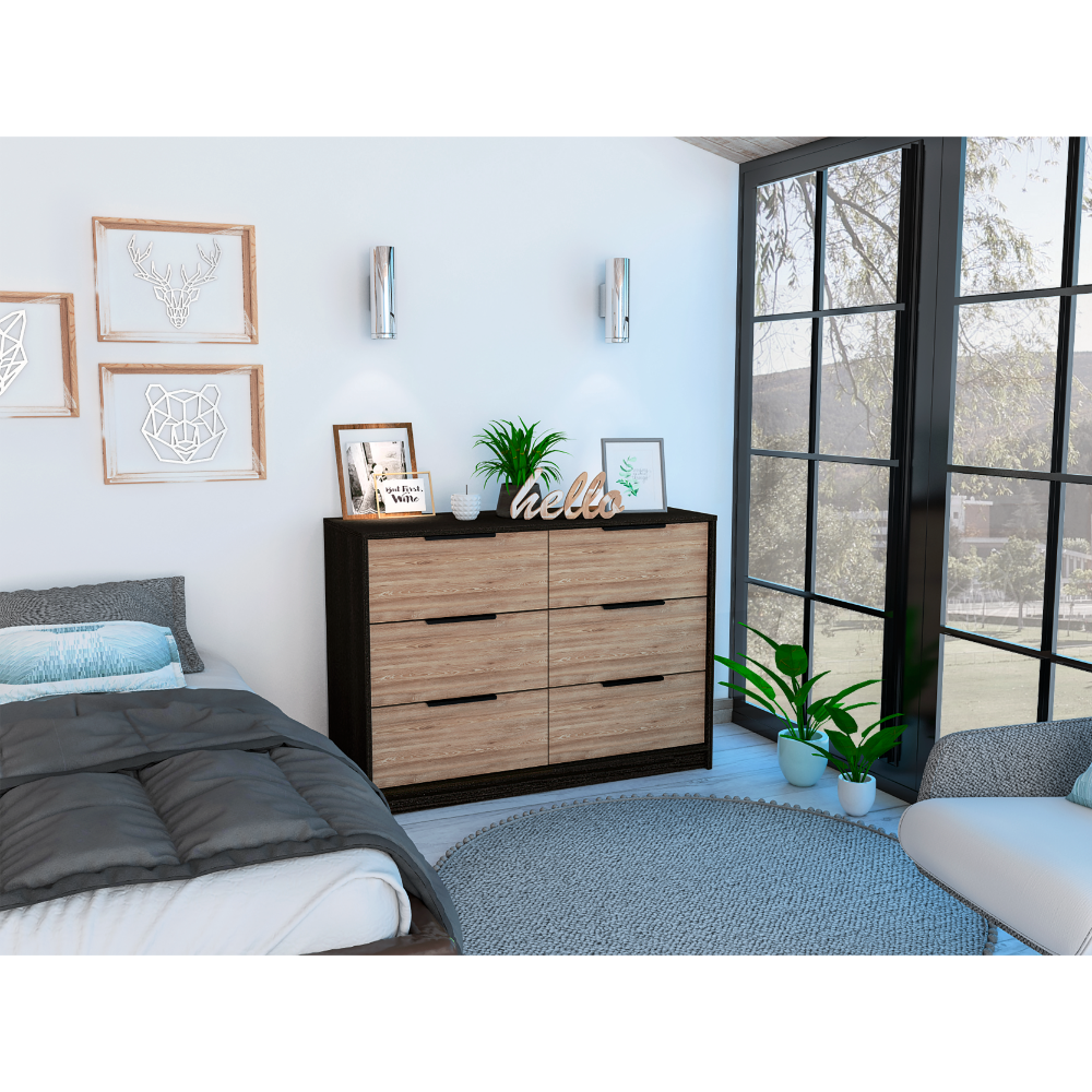 Kaia 4-Drawer Dresser - Black/Pine, Superior Top