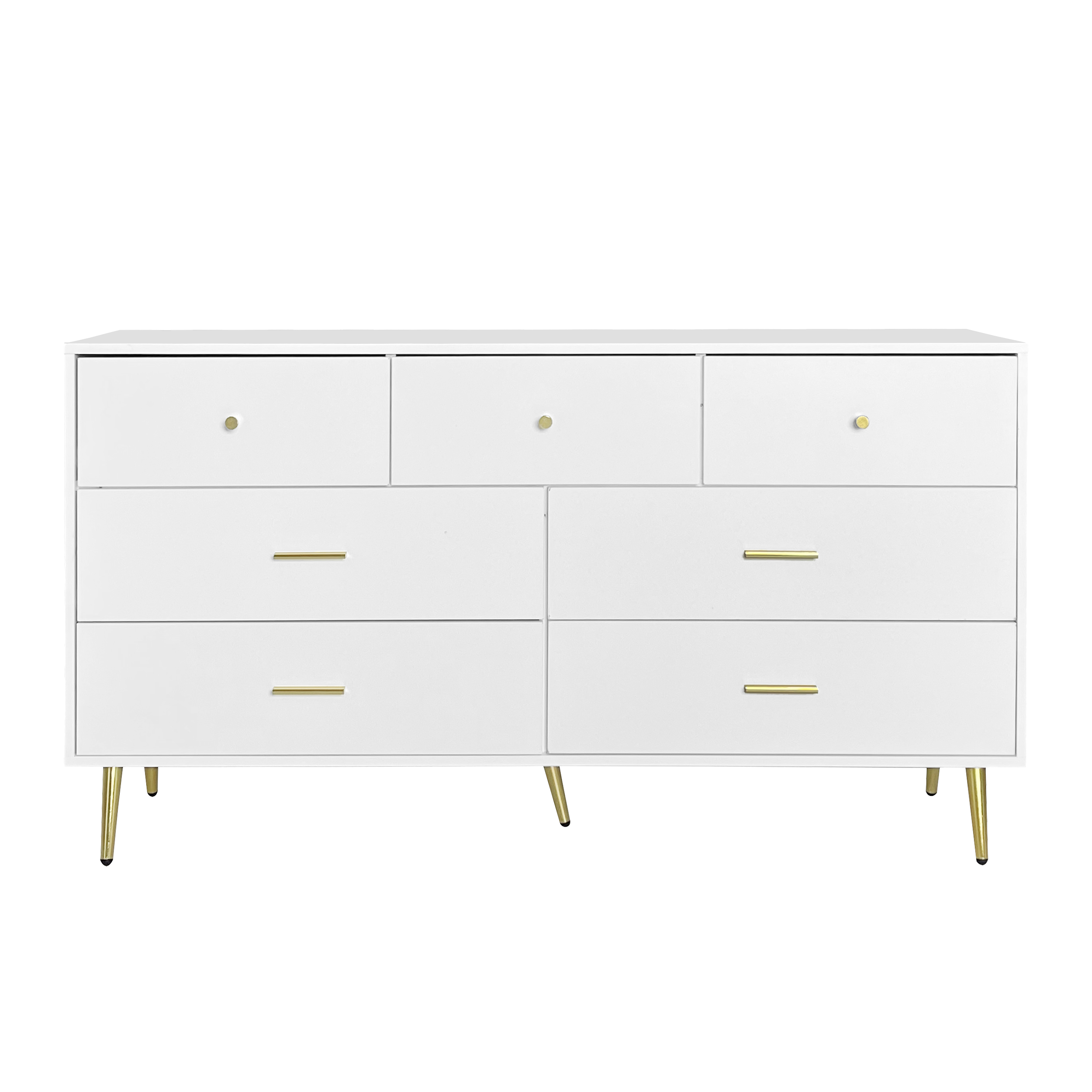 Large White 7-Drawer Chest Gold Handles & Legs