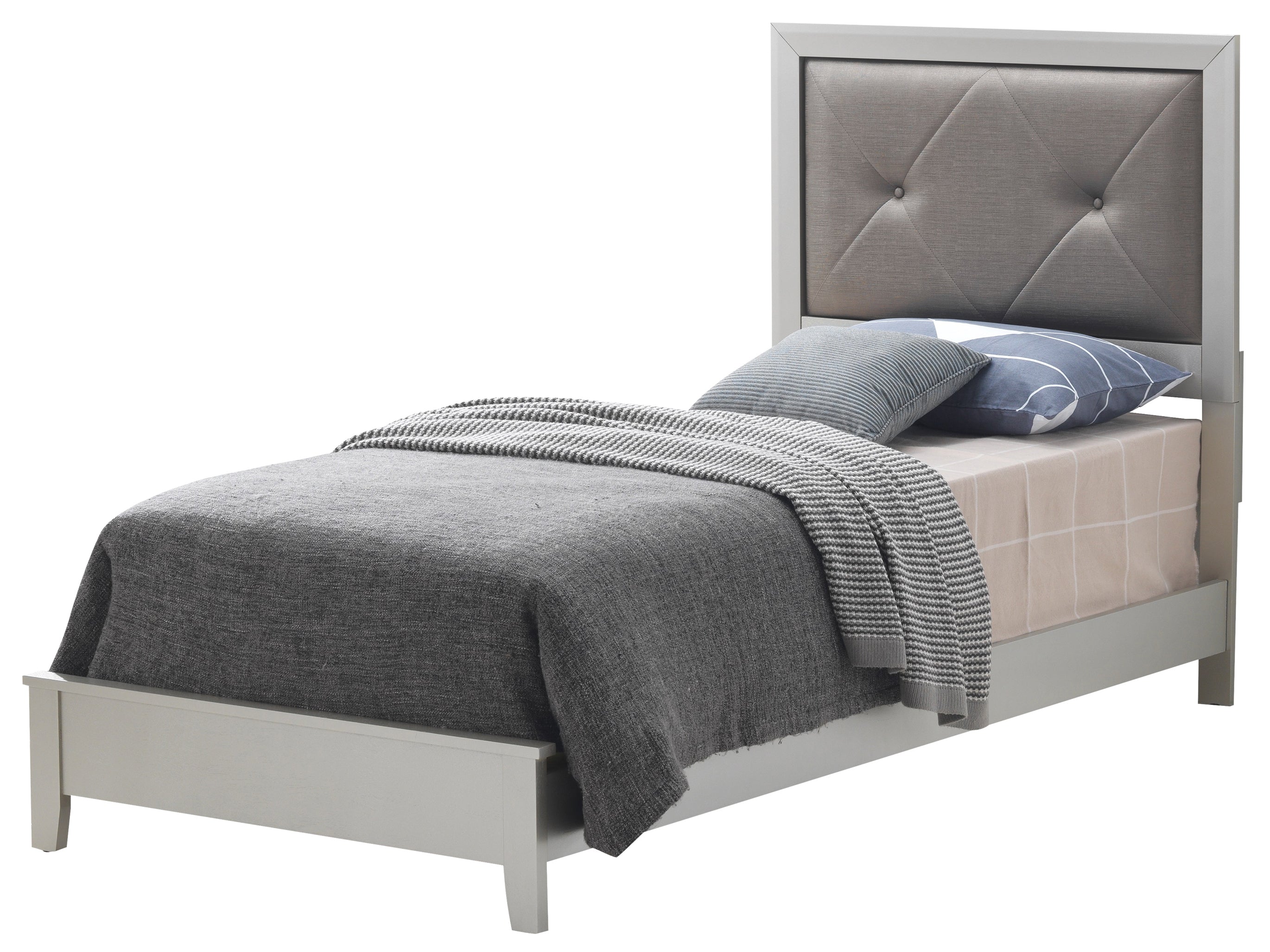 Elegant Transitional Twin Bed - Silver Champagne Finish