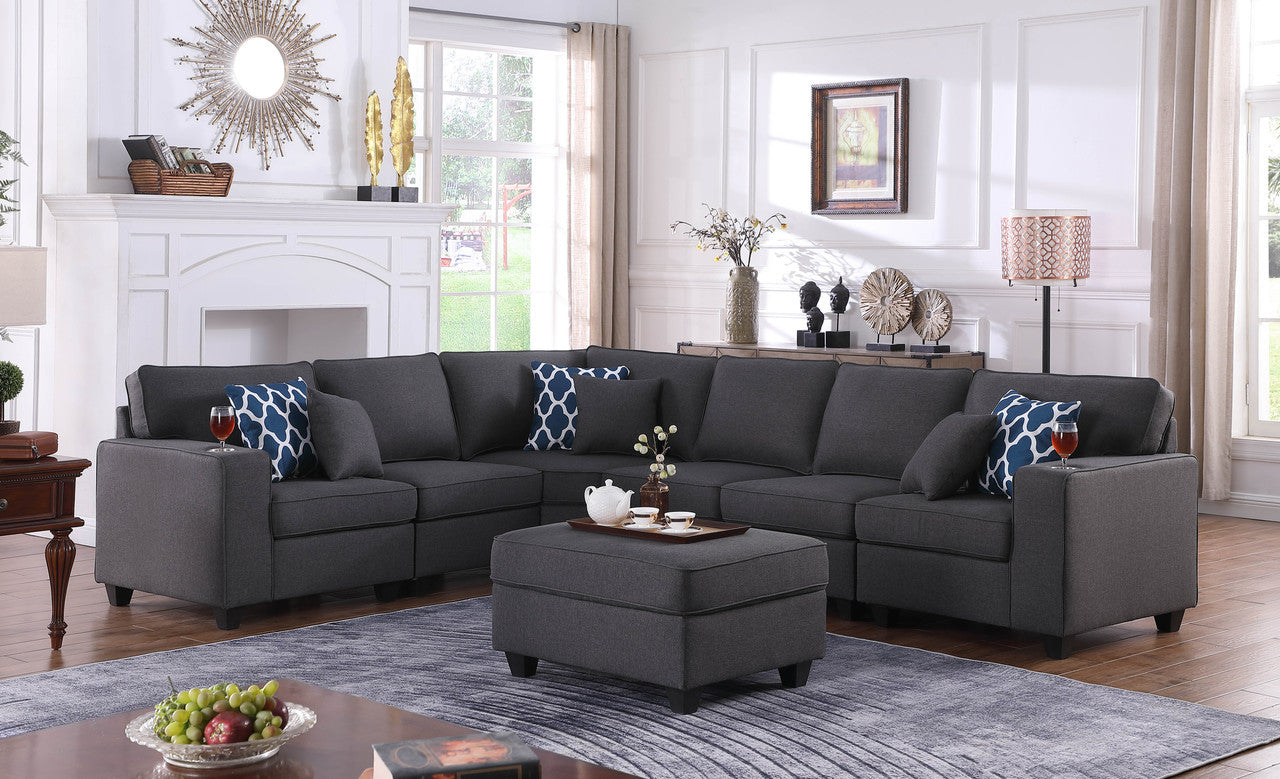 Cooper 125' Dark Gray Linen Reversible L-Shape Sectional