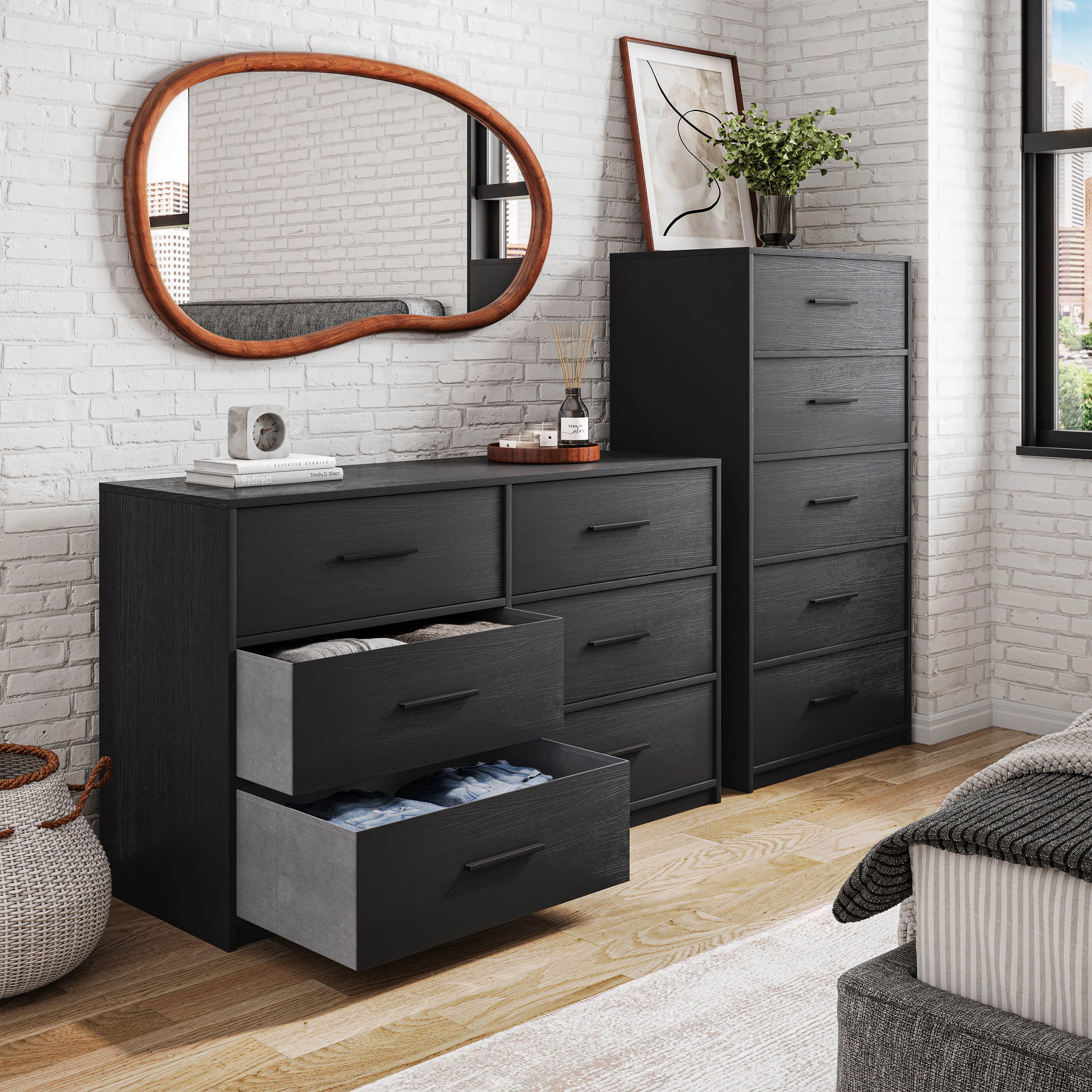 Black 5-Drawer Fabric Dresser w/ Large Drawers