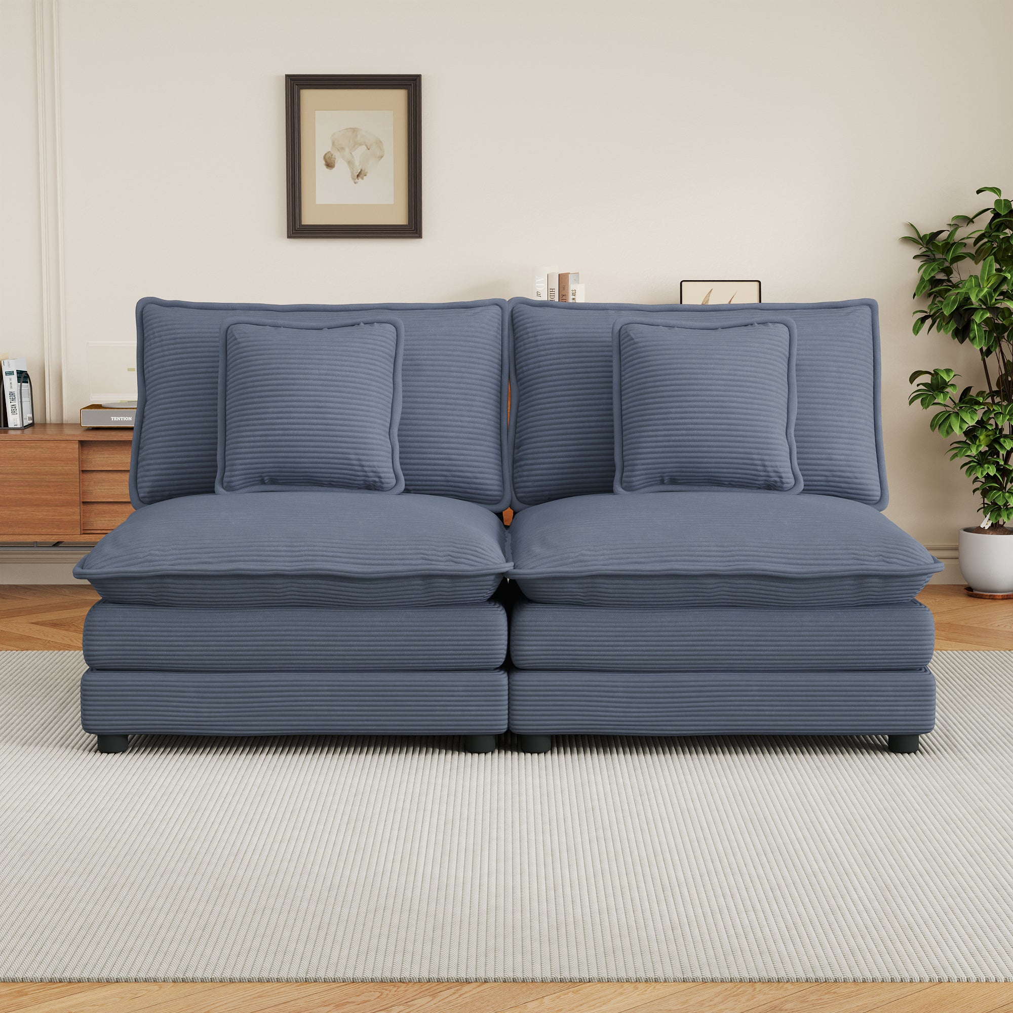 70.8" Modern Modular Corduroy Sofa Couch for Living Room, Blue
