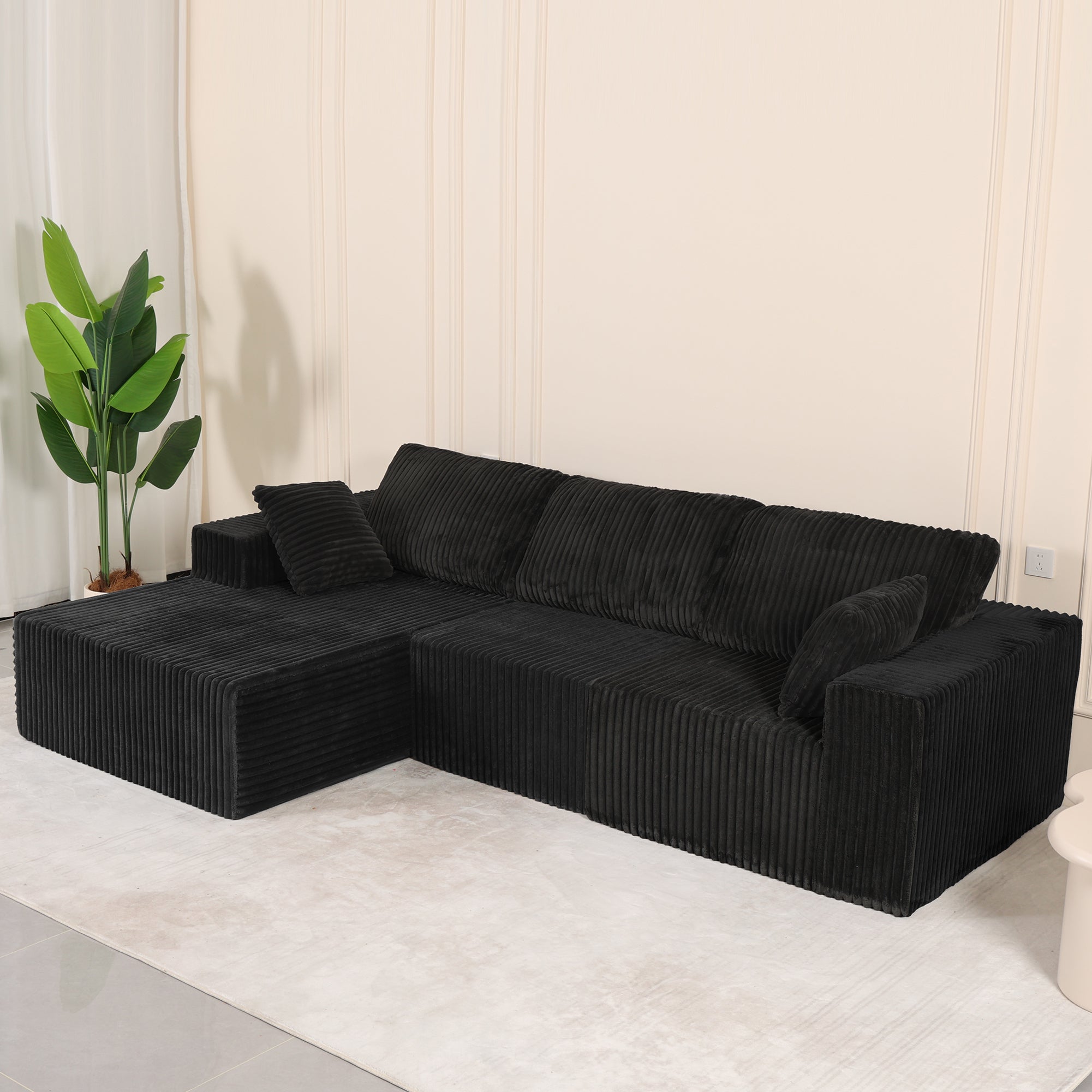 Black Modular Sectional Sofa, Cloud L-Shape Deep Seat Couch