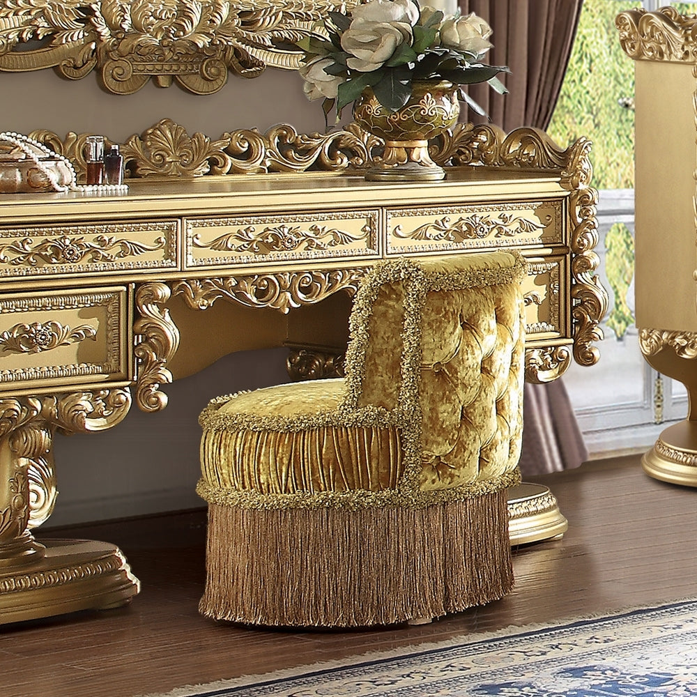 Gold Button Tufted Vanity Stool