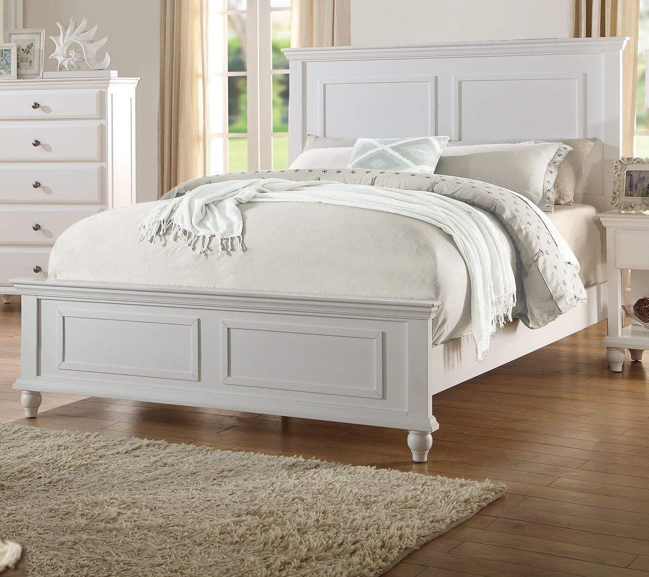White Eastern King Plywood Bed Frame | High Panel Headboard