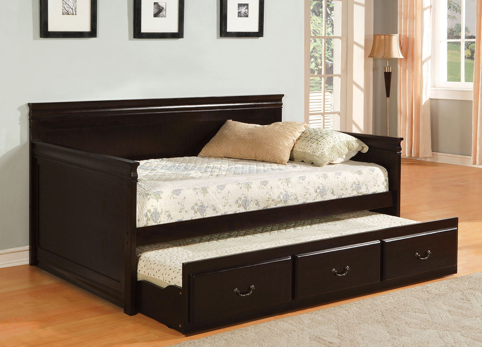 Traditional English Daybed: Twin Trundle, Slat Kit, Espresso Finish