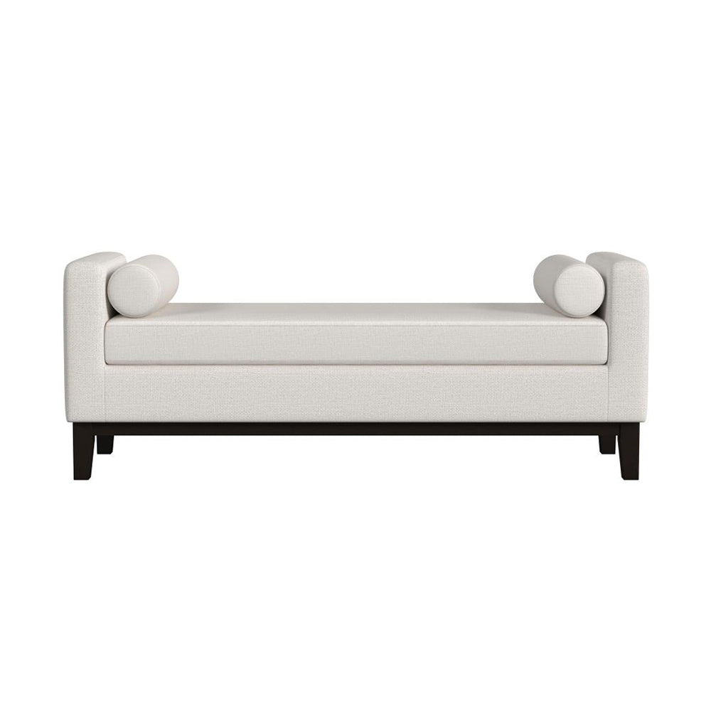 Vanilla Upholstered Accent Bench with Armrests & Pillows