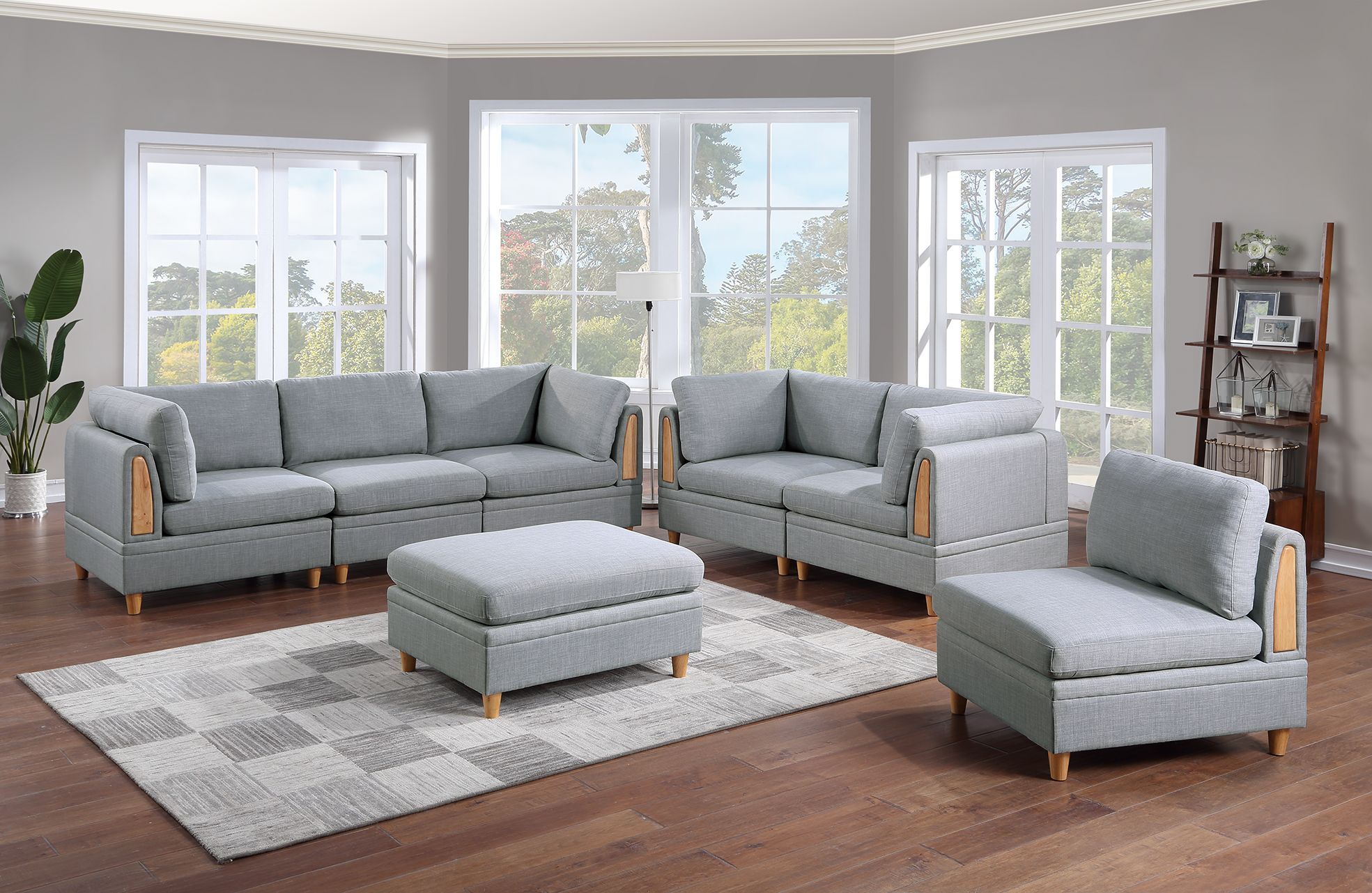 Living Room 7pc Modular Sofa Set | Light Grey Dorris Fabric