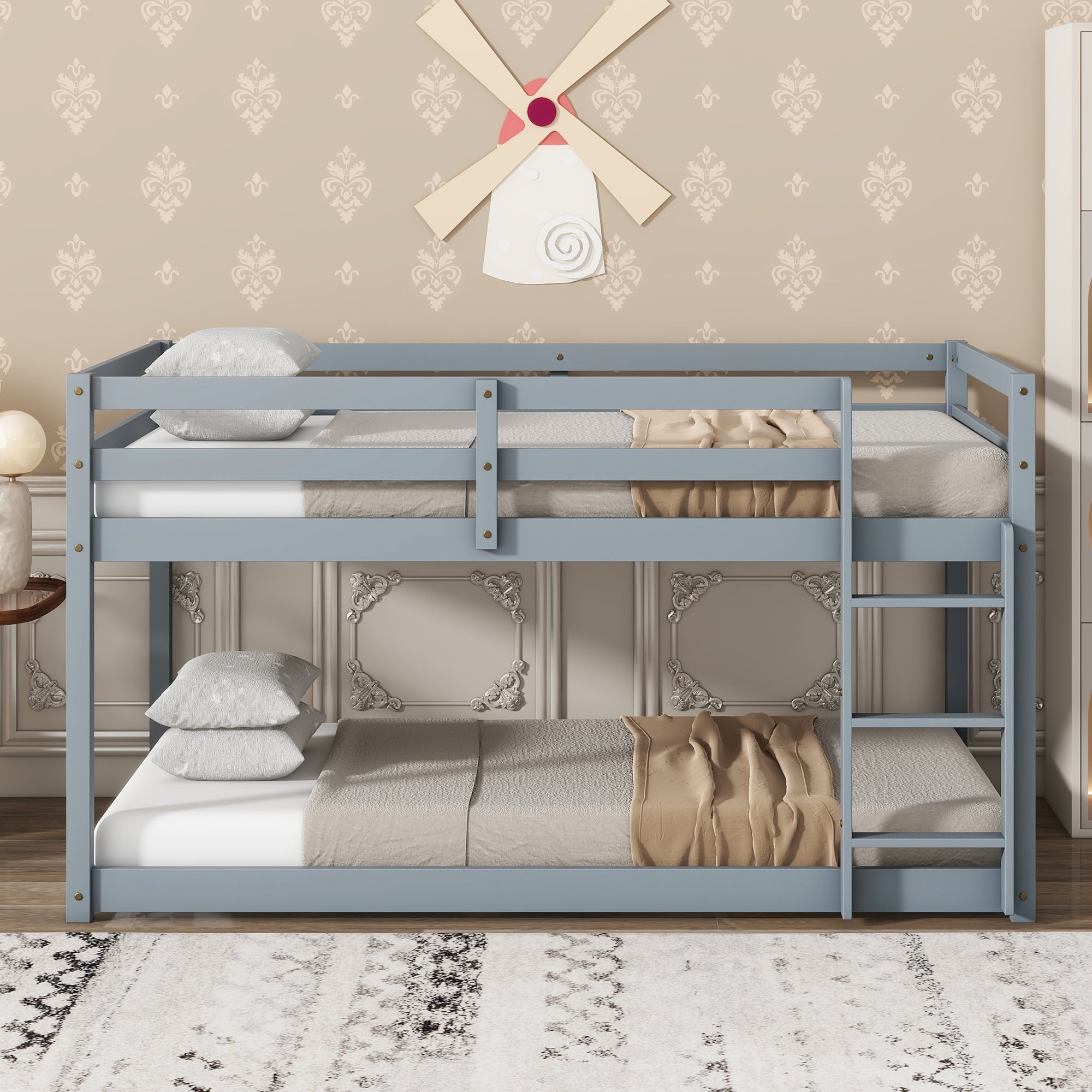 Twin Over Twin Wooden Bunk Bed with Ladder