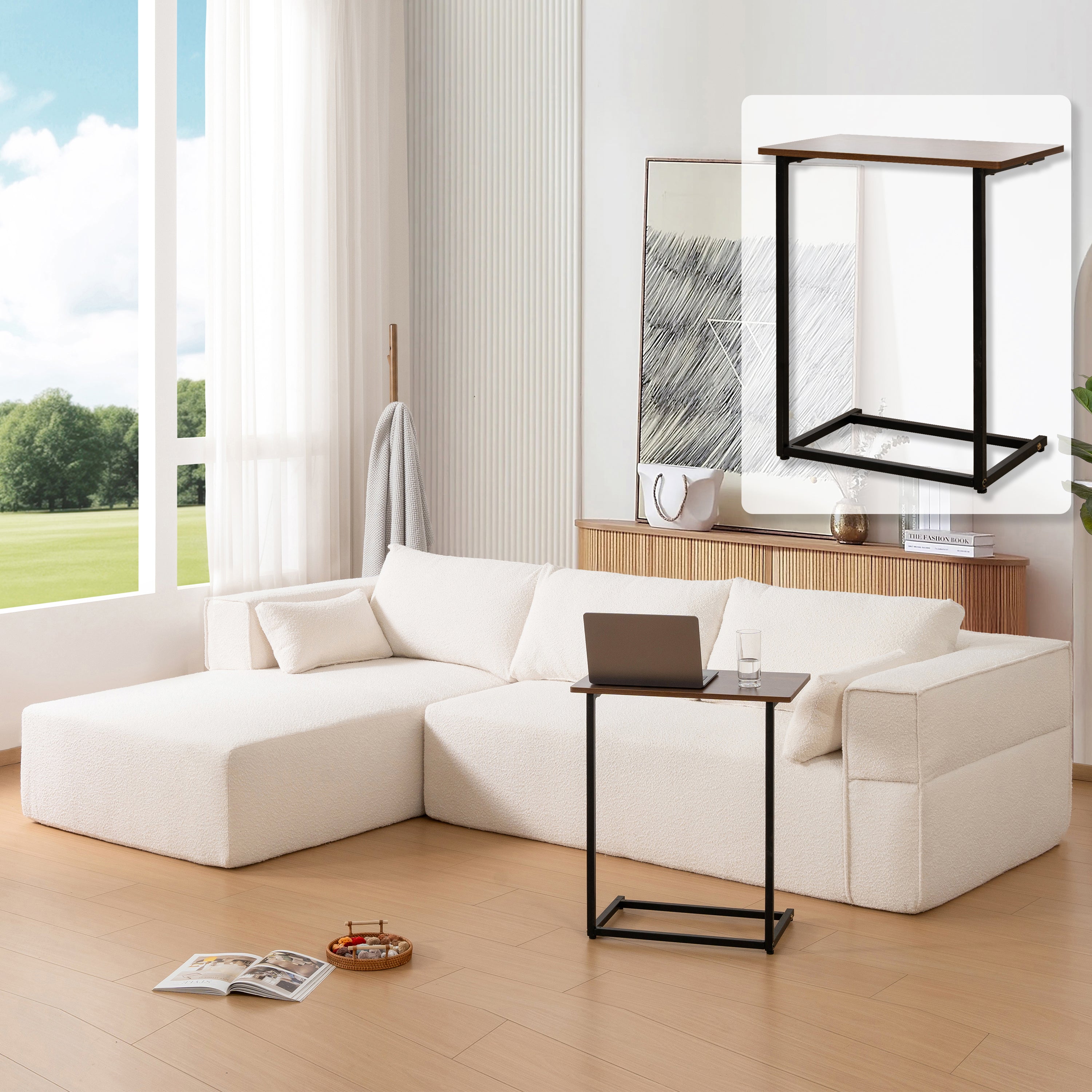 Modular Boucle Sectional Sofa L-Shape & Free Side Table