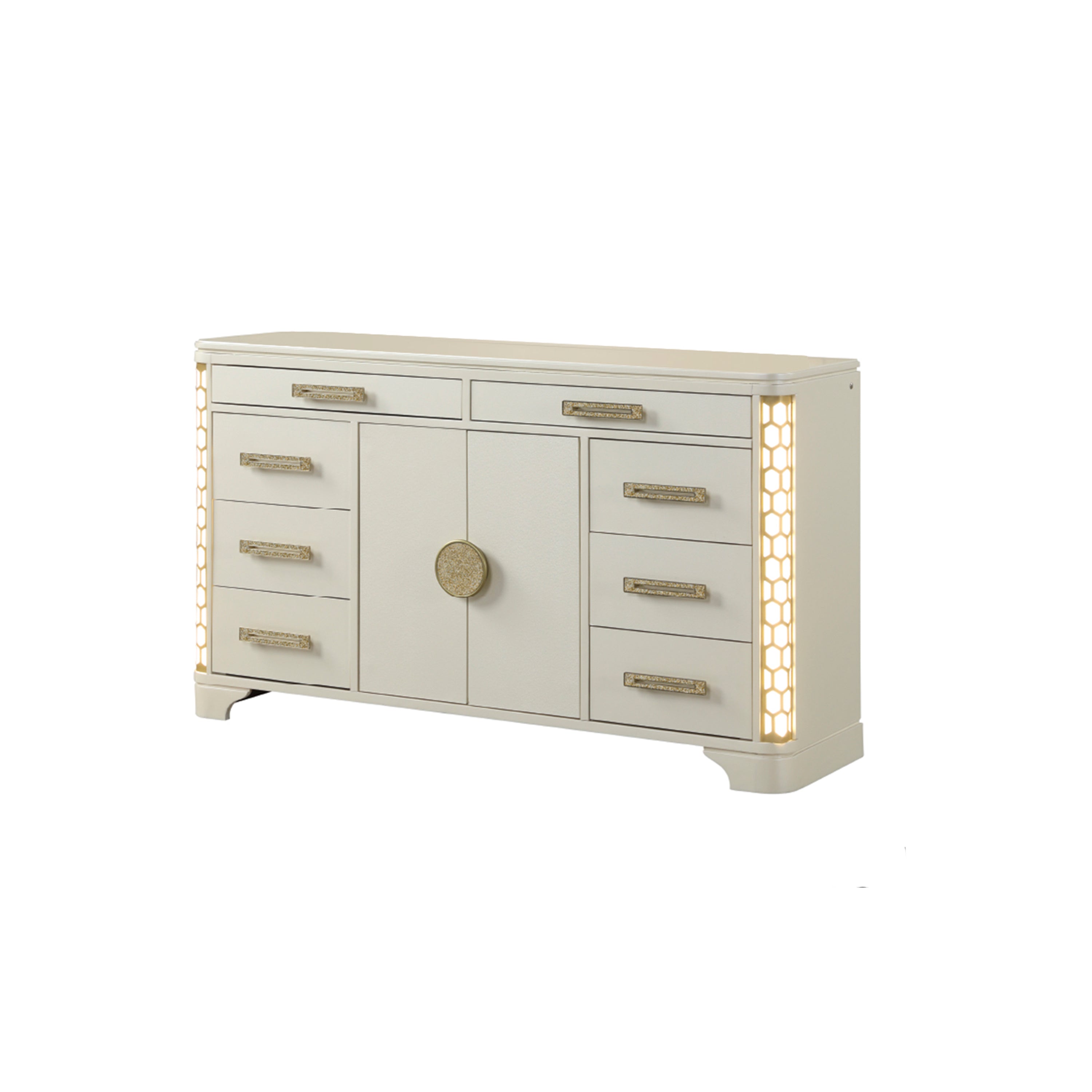 Jasmine 8-Drawer Wood Dresser - Beige with LED Lighting