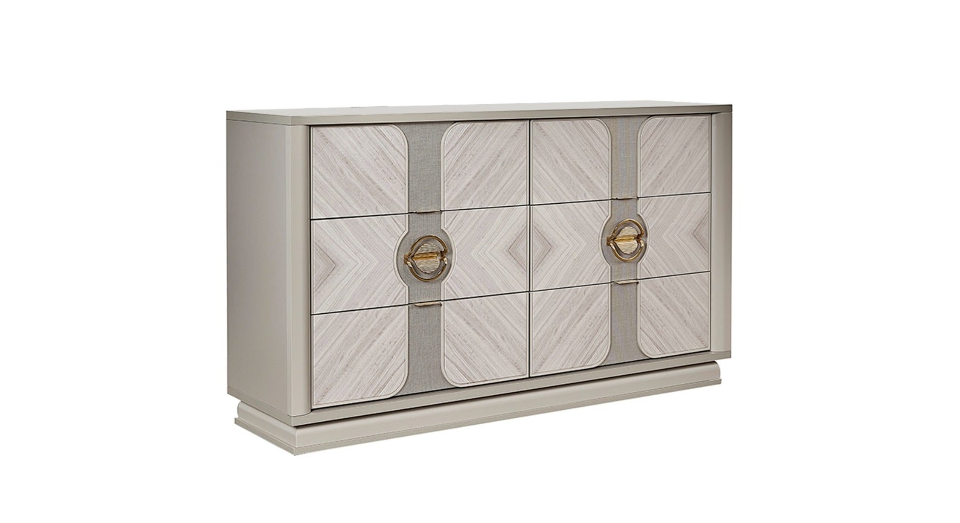 Traditional Beige 6-Drawer Wood Dresser Gold Accents