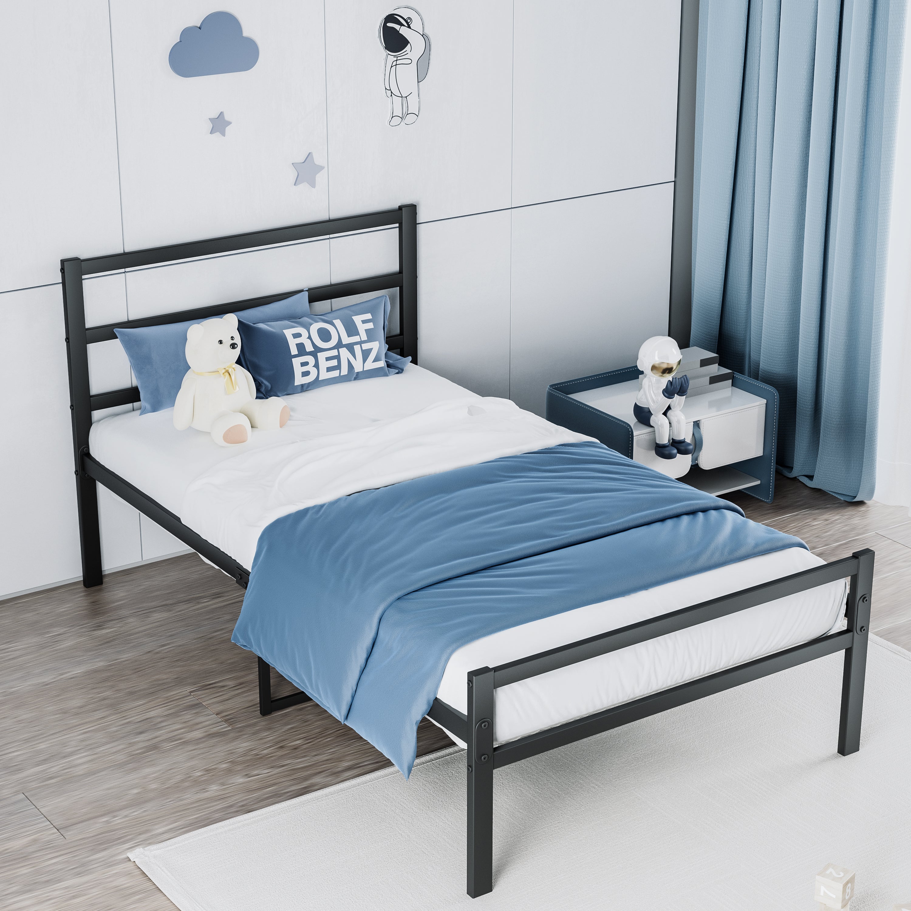 Sturdy Twin Metal Platform Bed Frame with Headboard - No Box Spring