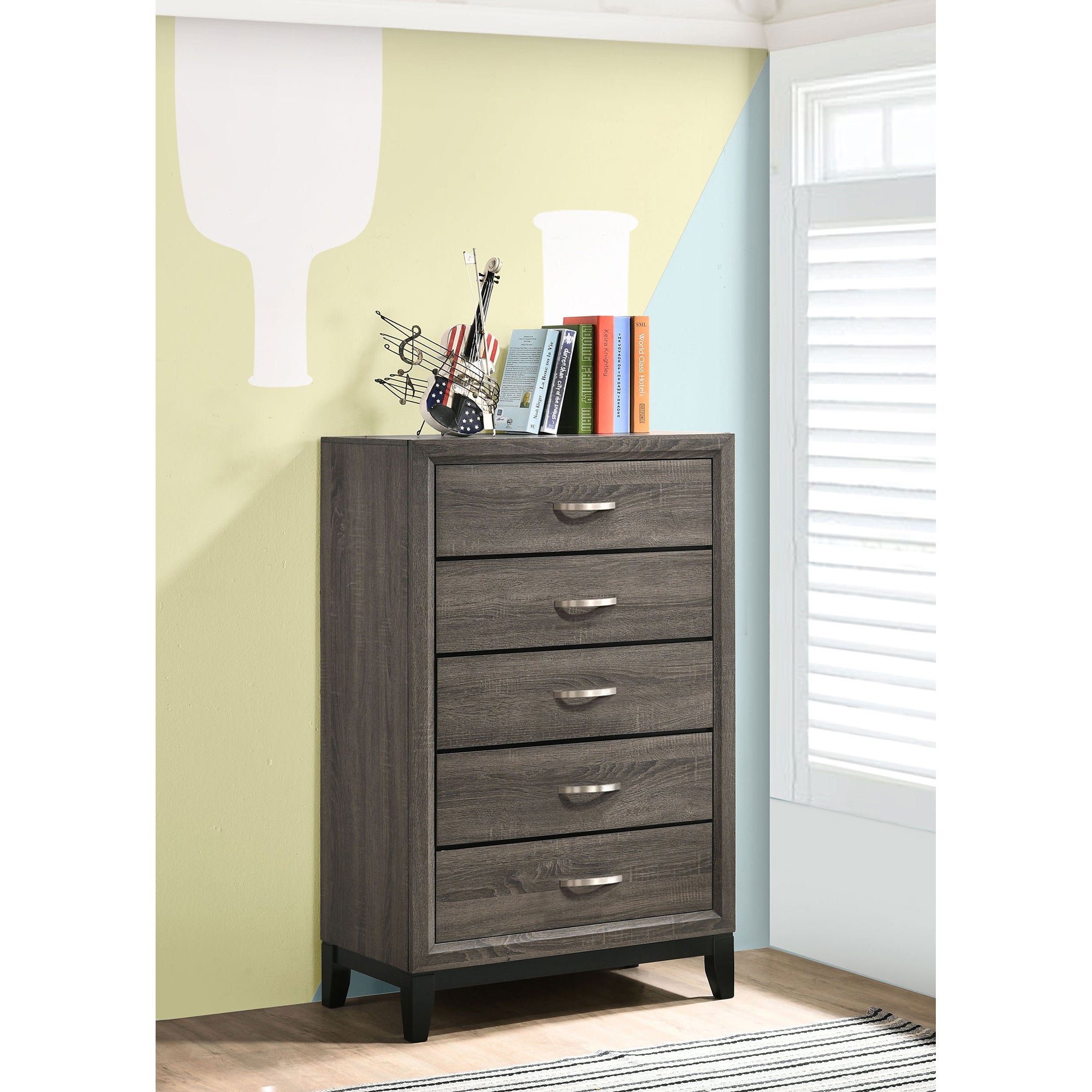 Gregory Grey Oak 5-Drawer Chest - Modern Storage