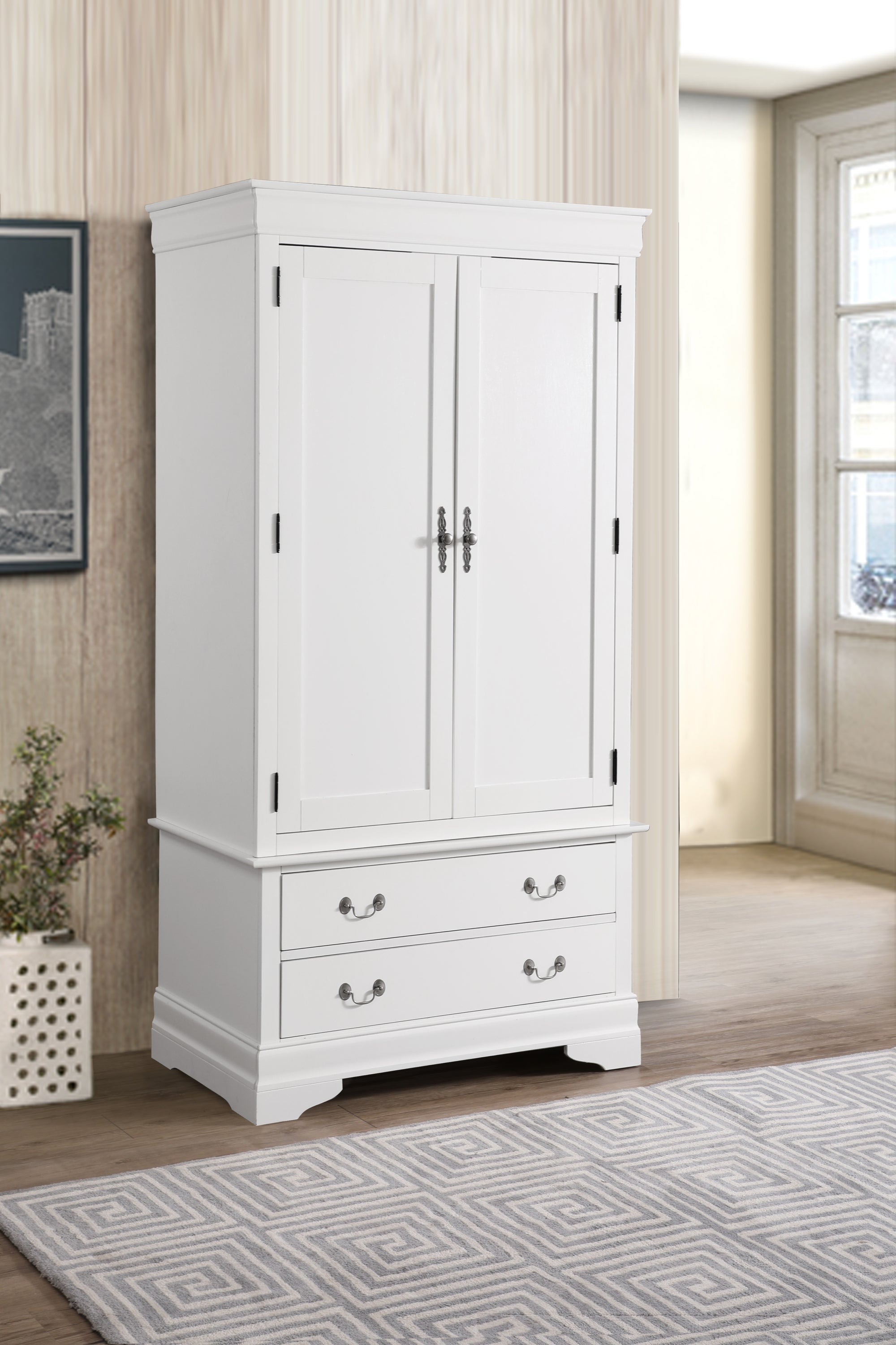 Louis Phillipe White Armoire G3190-A: Elegant Bedroom Wardrobe